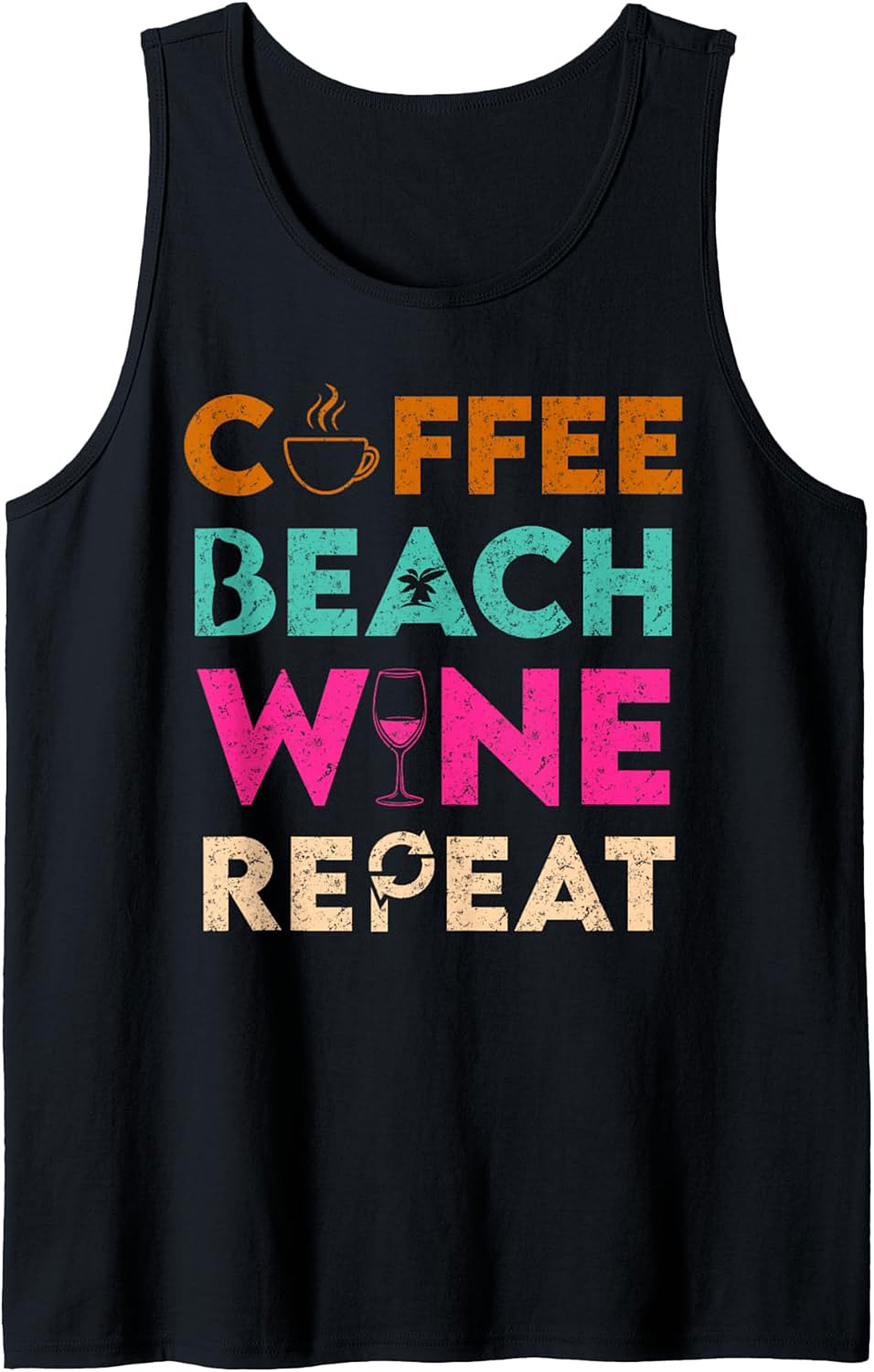 Coffee Beach Wine Repeat Tank Top Summer Graphic Tee
