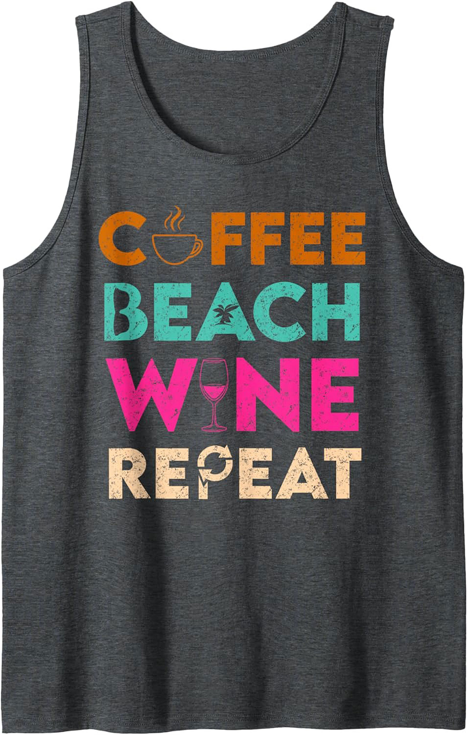 Coffee Beach Wine Repeat Tank Top Summer Graphic Tee