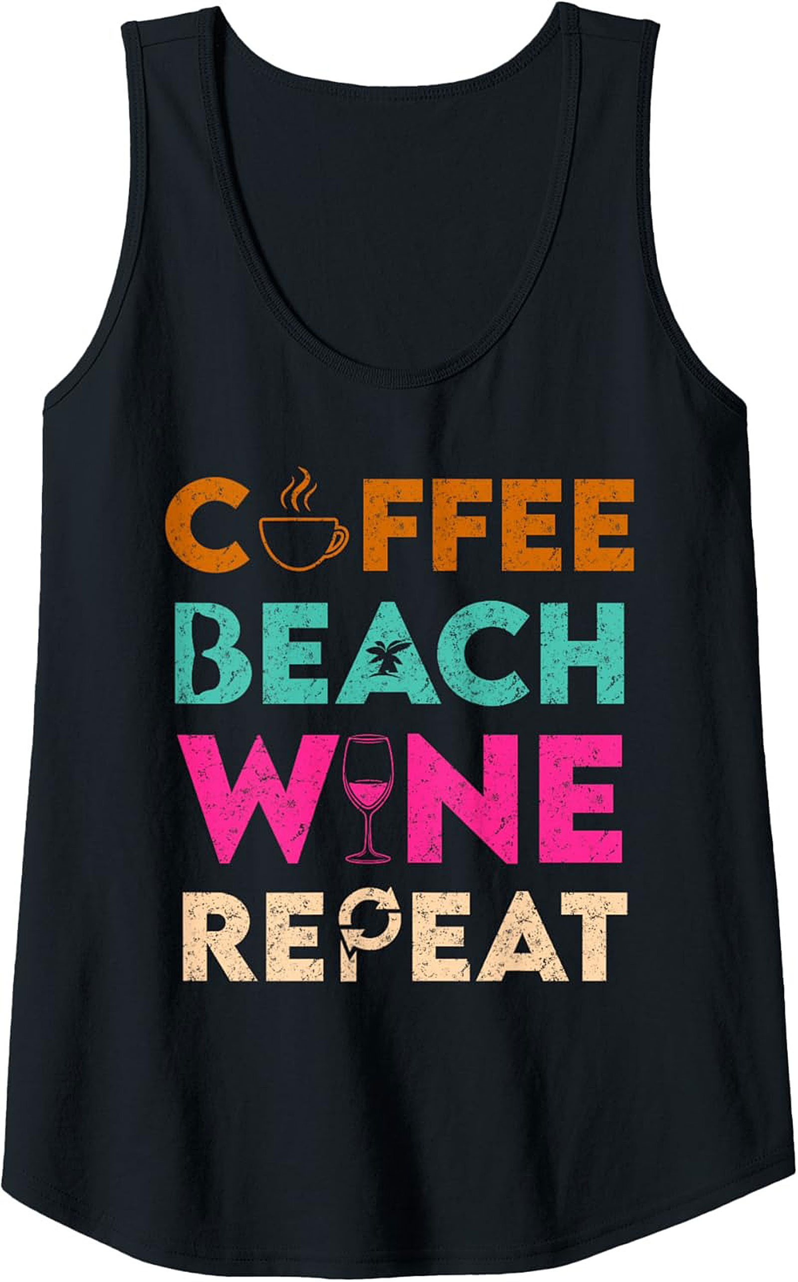 Coffee Beach Wine Repeat Tank Top Summer Graphic Tee