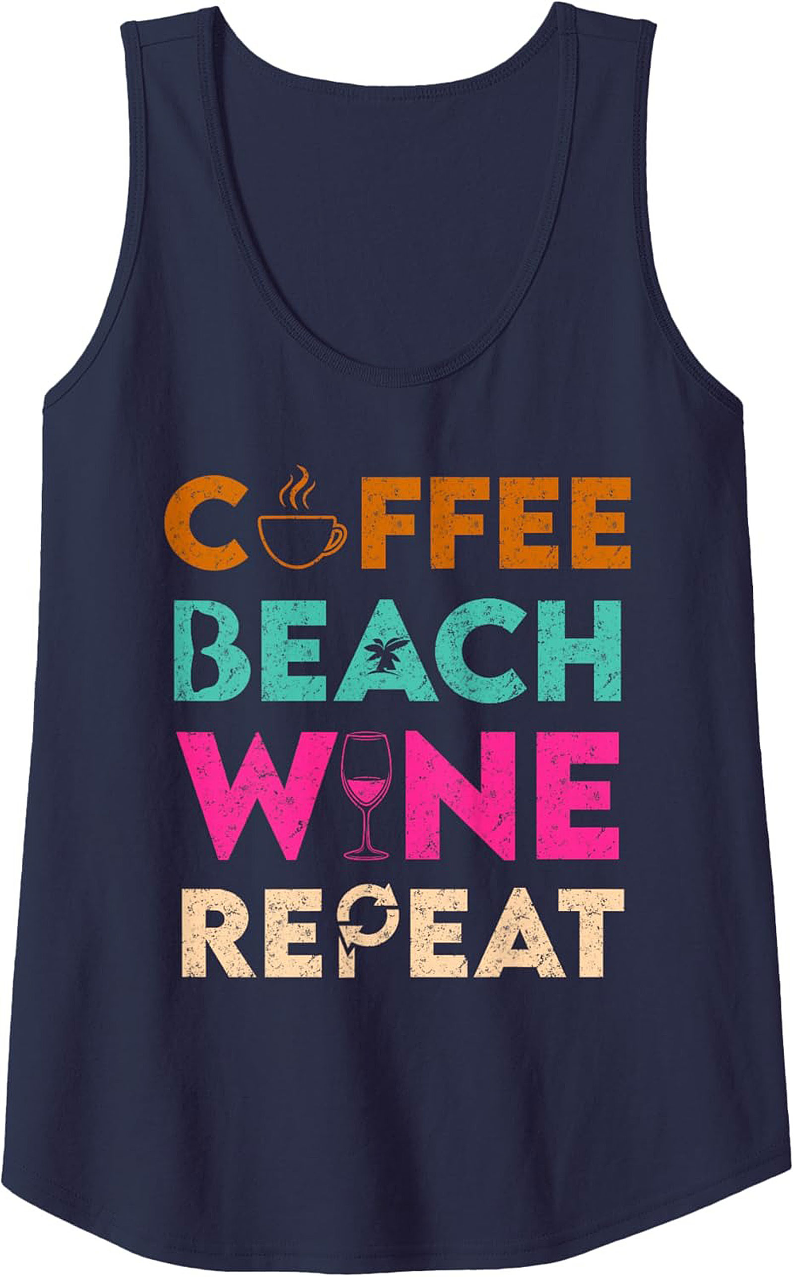 Coffee Beach Wine Repeat Tank Top Summer Graphic Tee