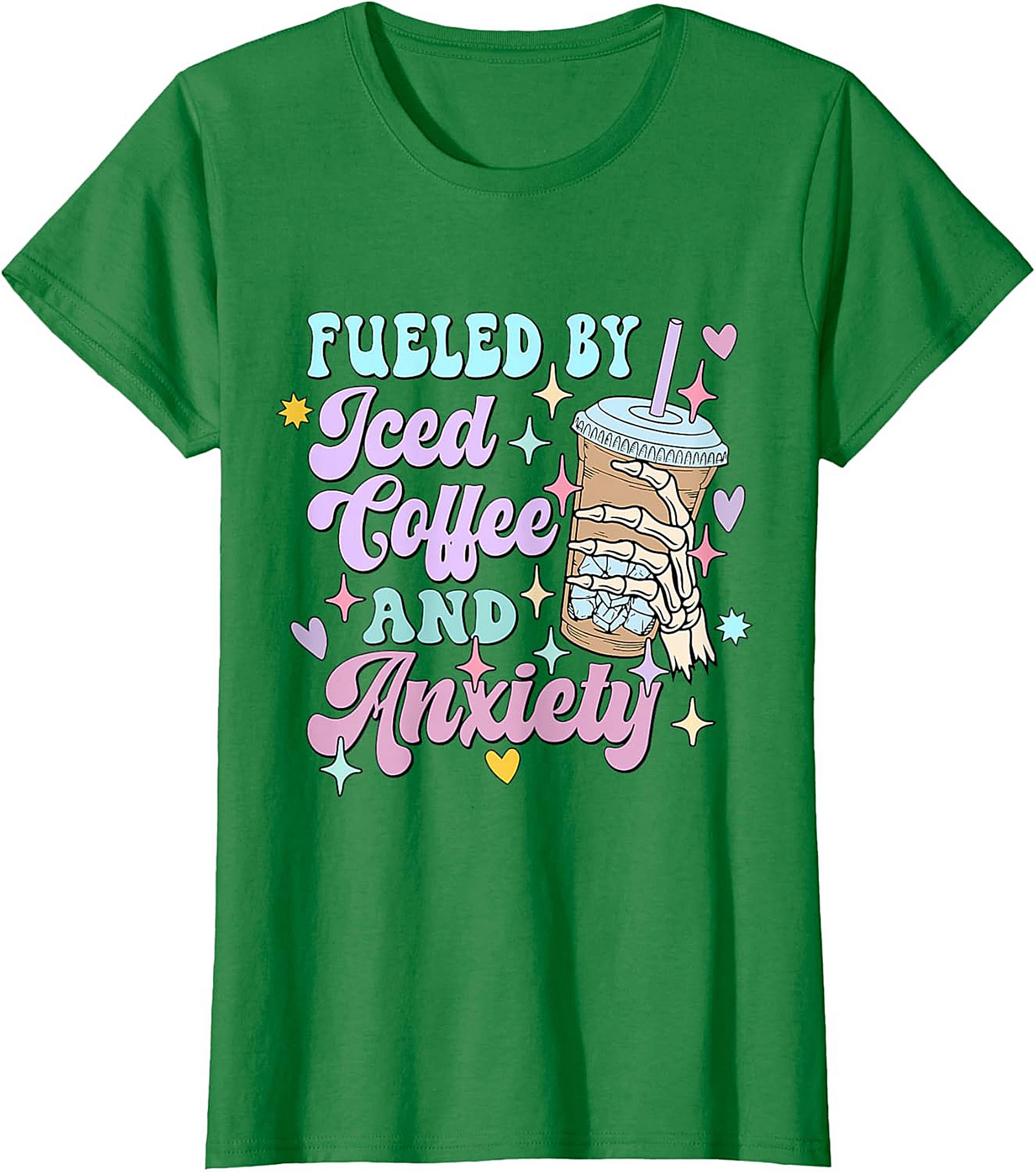 Fueled by Iced Coffee and Anxiety T-shirt Funny Graphic Tee
