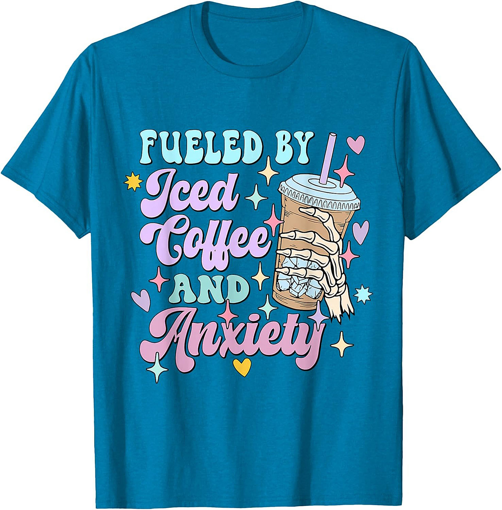 Fueled by Iced Coffee and Anxiety T-shirt Funny Graphic Tee