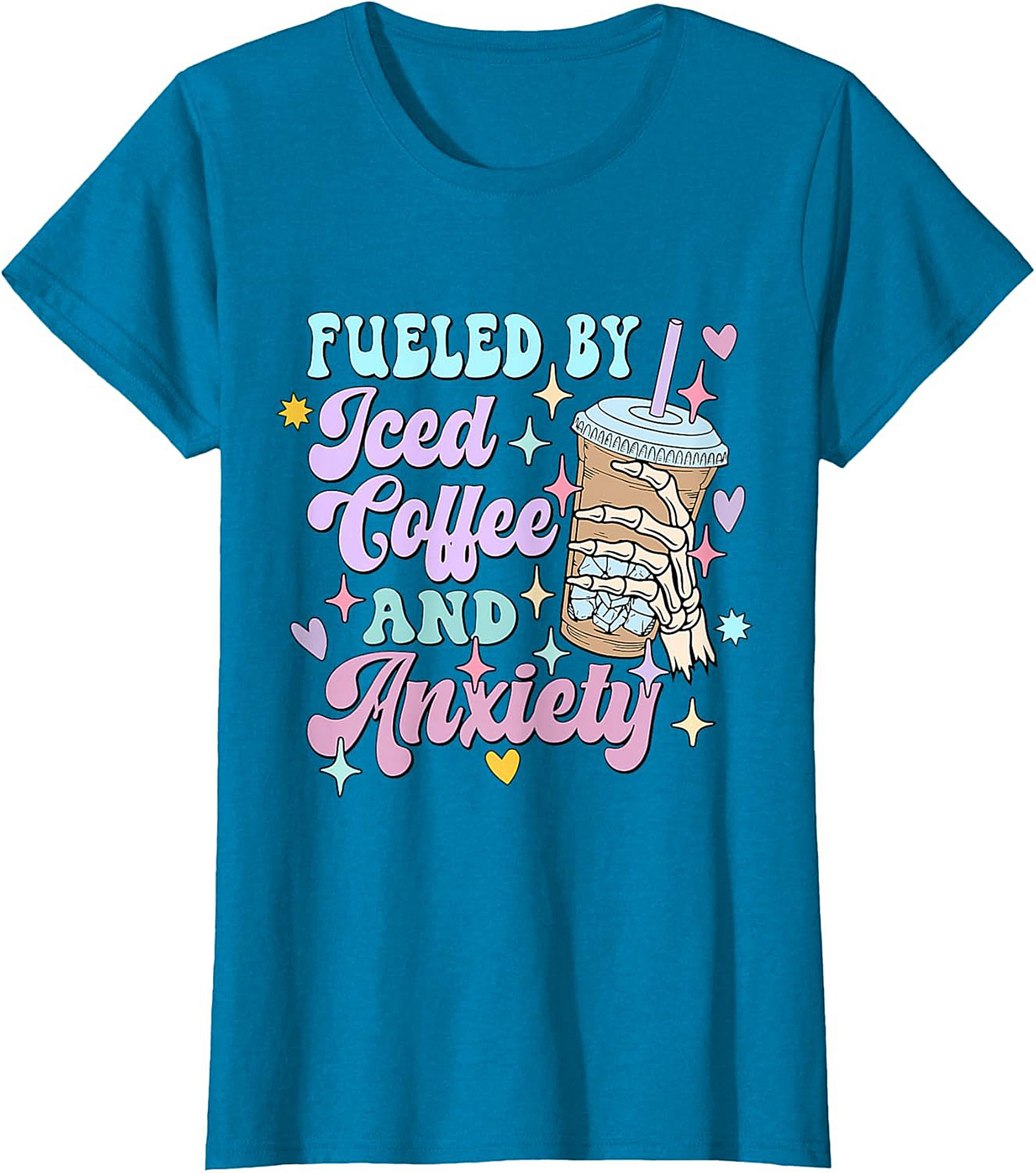 Fueled by Iced Coffee and Anxiety T-shirt Funny Graphic Tee