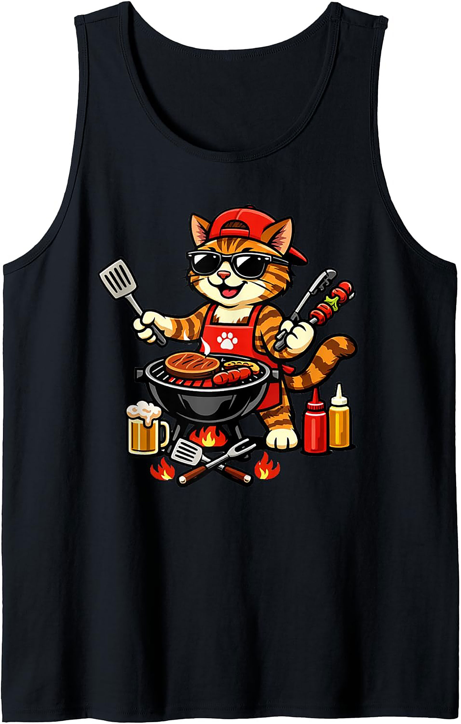 BBQ Grill Master Cat Graphic Tank Top | Funny Summer Wear