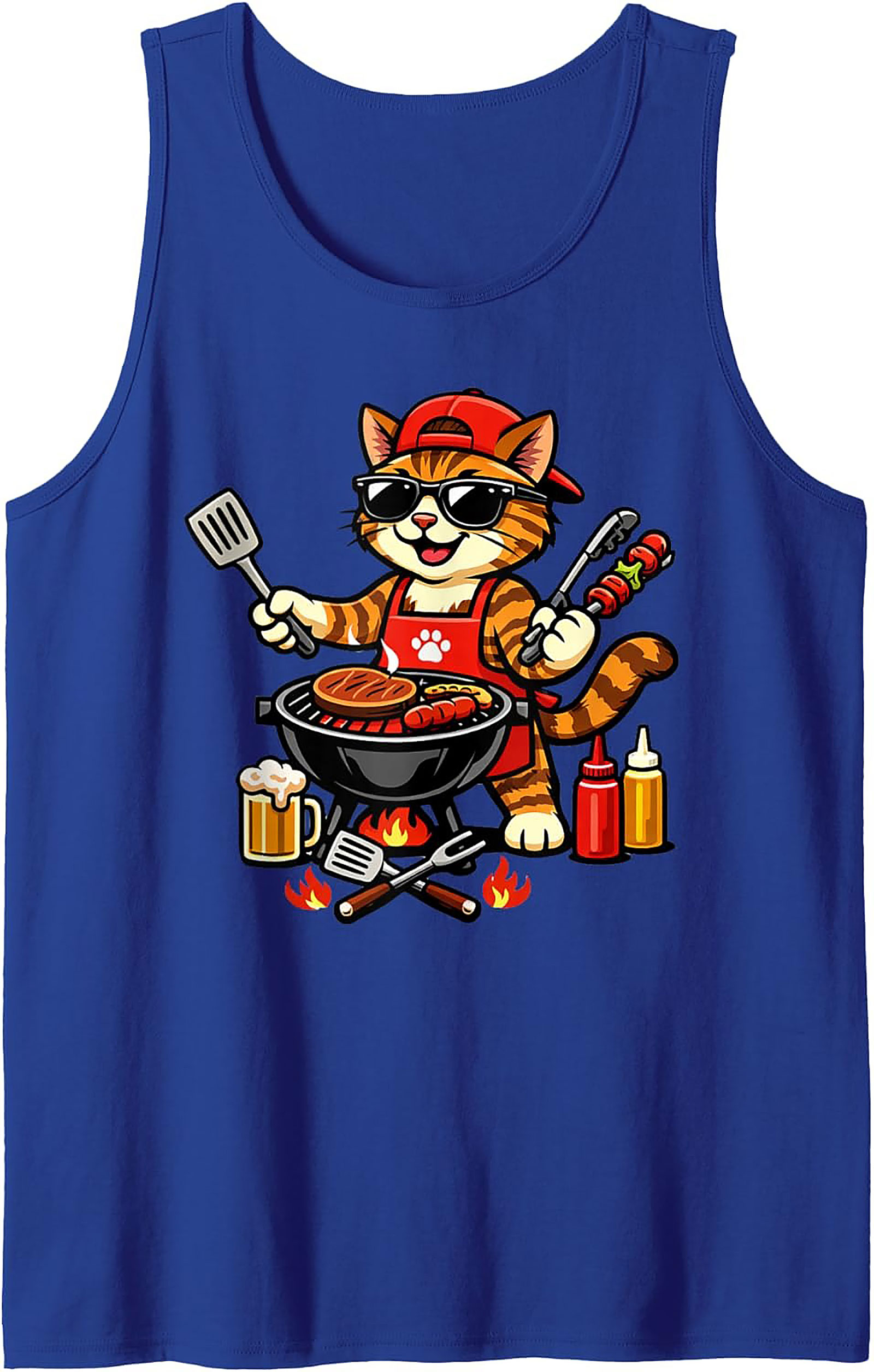 BBQ Grill Master Cat Graphic Tank Top | Funny Summer Wear
