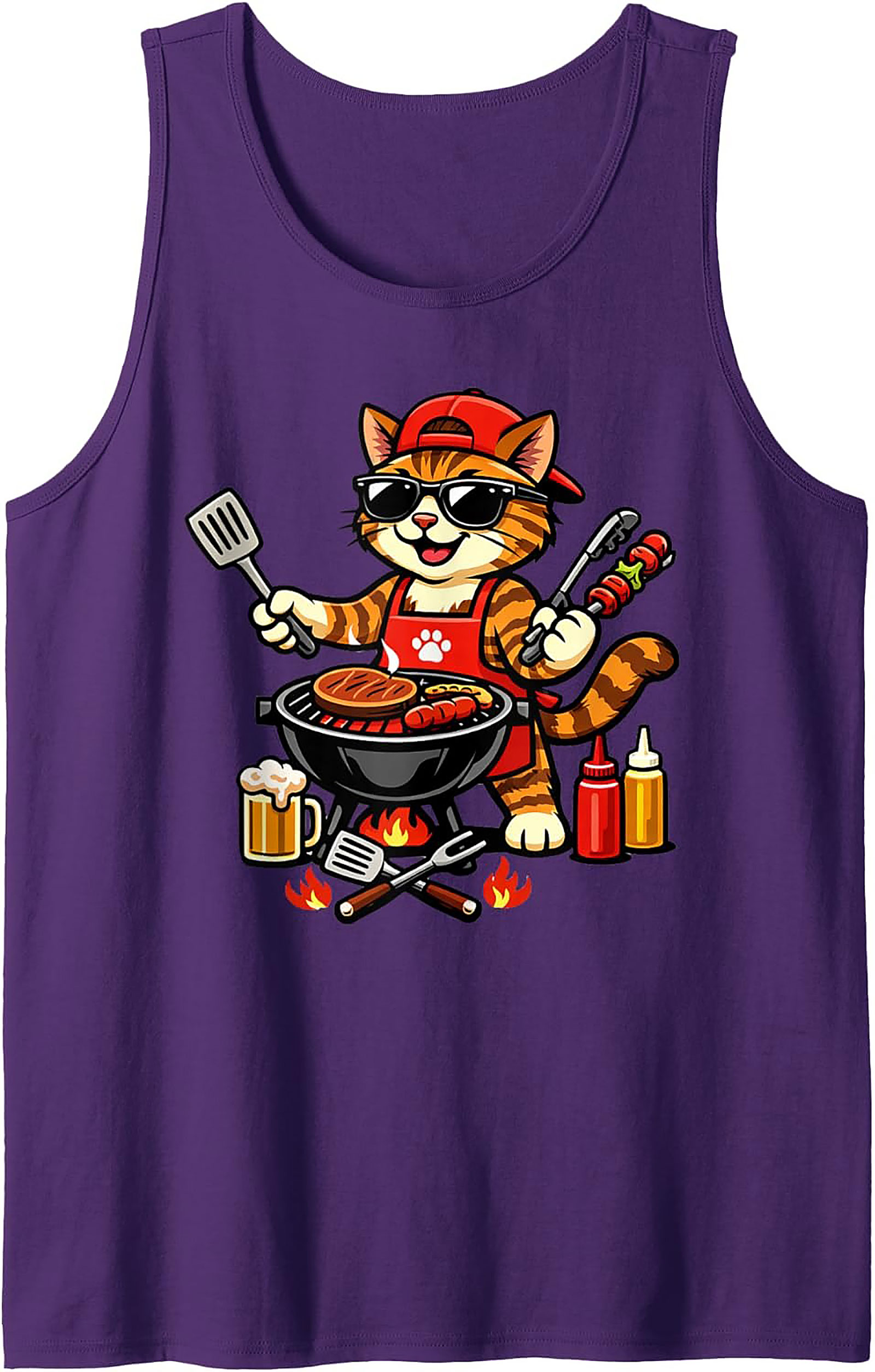 BBQ Grill Master Cat Graphic Tank Top | Funny Summer Wear