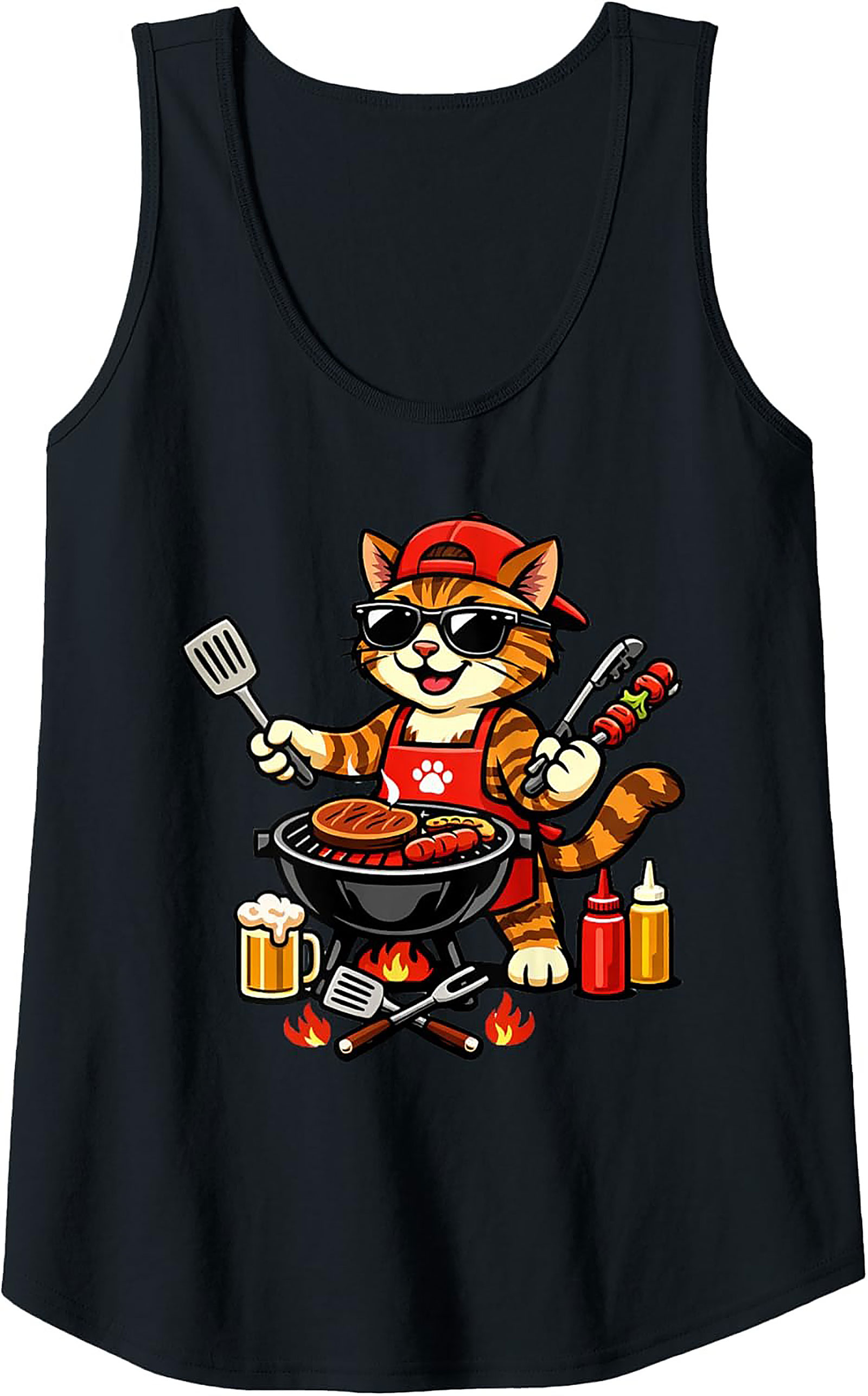 BBQ Grill Master Cat Graphic Tank Top | Funny Summer Wear