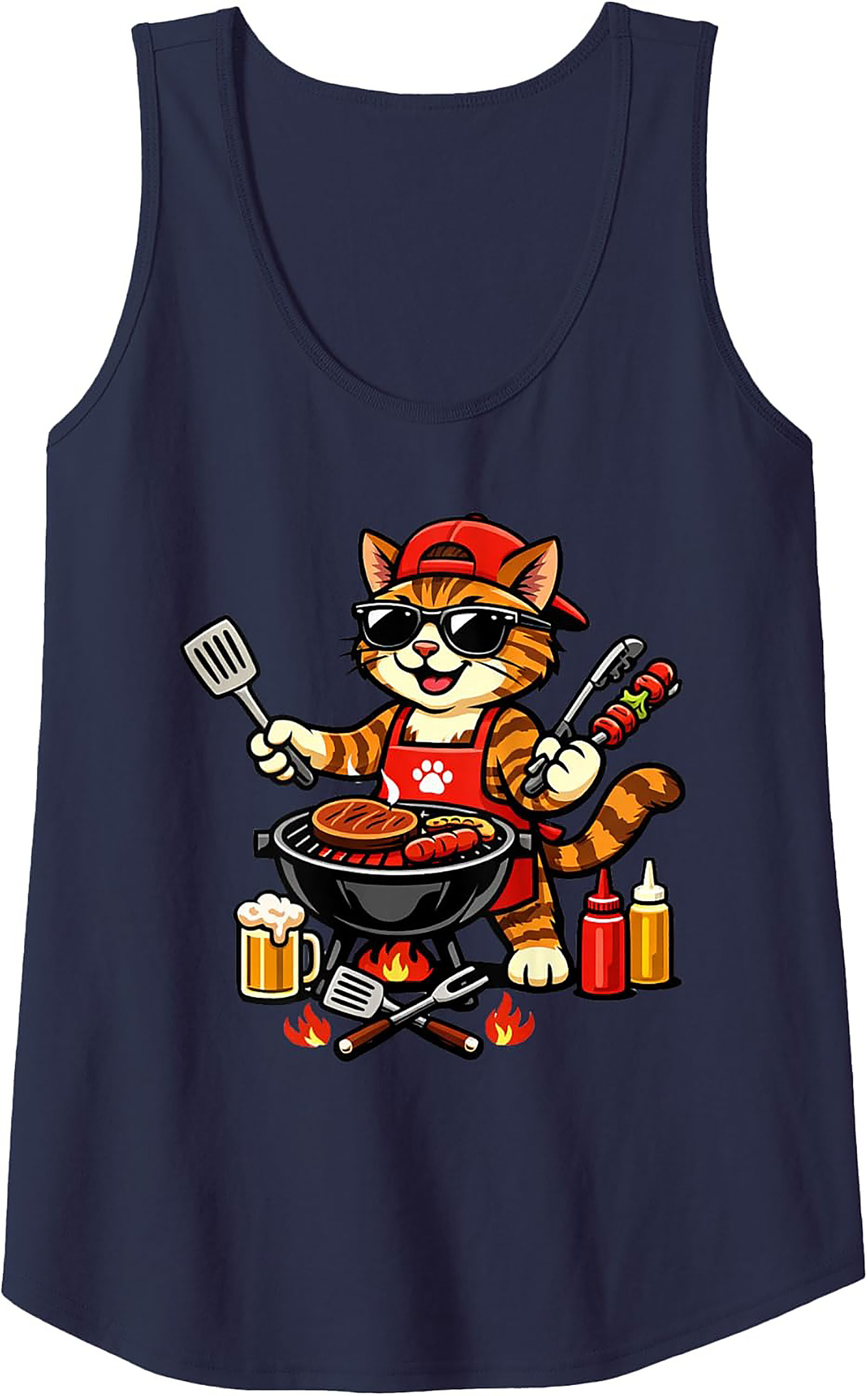 BBQ Grill Master Cat Graphic Tank Top | Funny Summer Wear