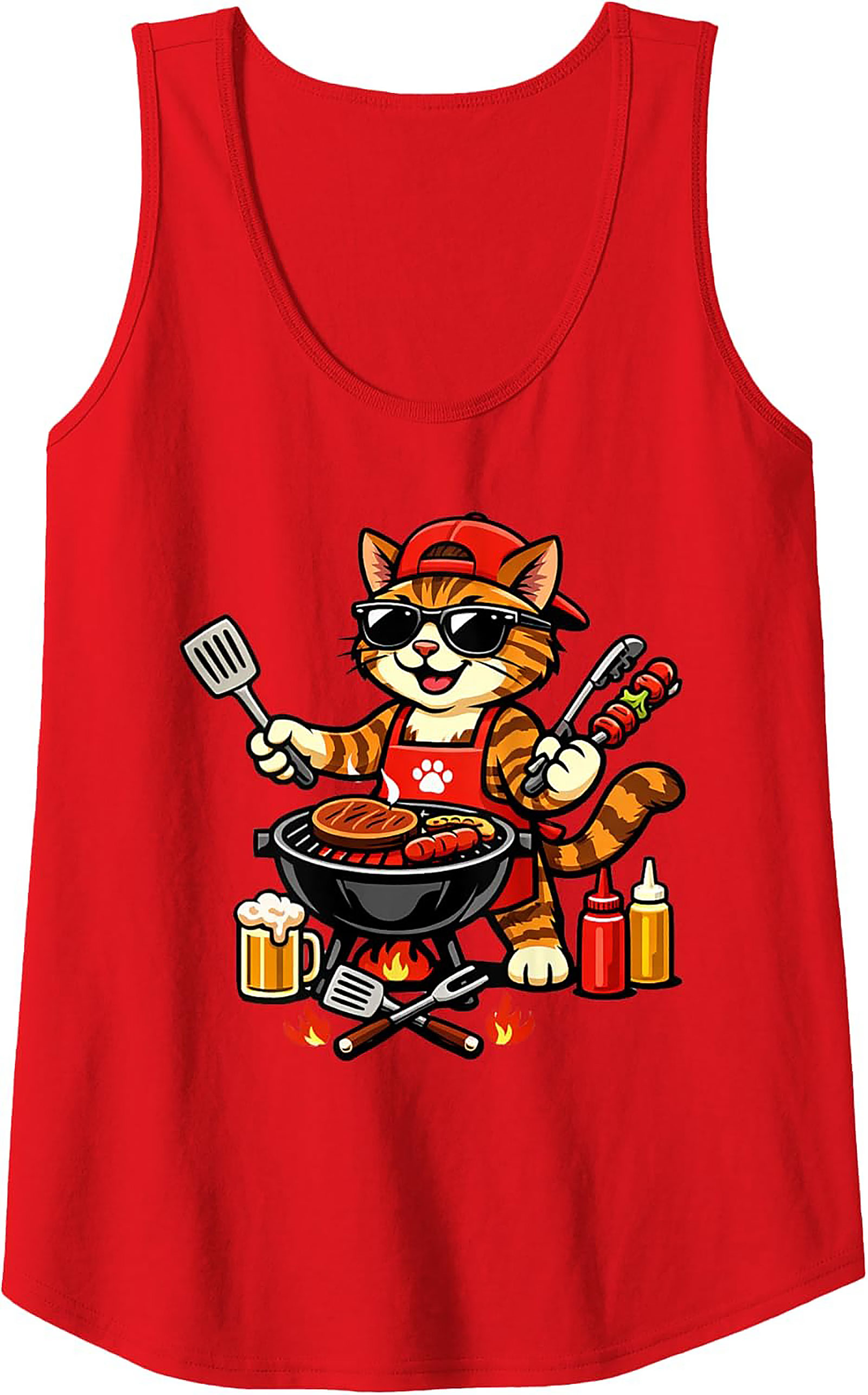 BBQ Grill Master Cat Graphic Tank Top | Funny Summer Wear
