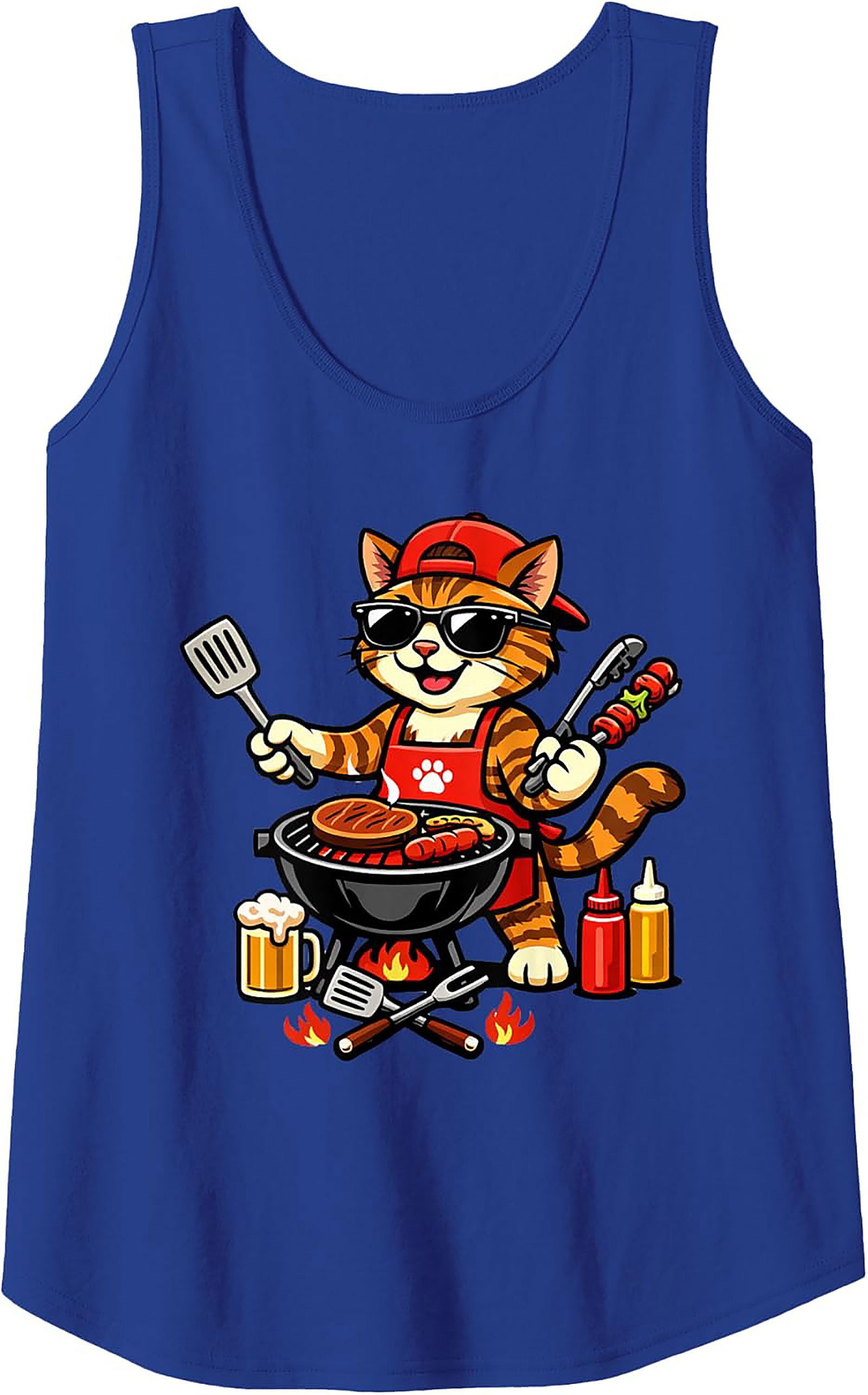 BBQ Grill Master Cat Graphic Tank Top | Funny Summer Wear