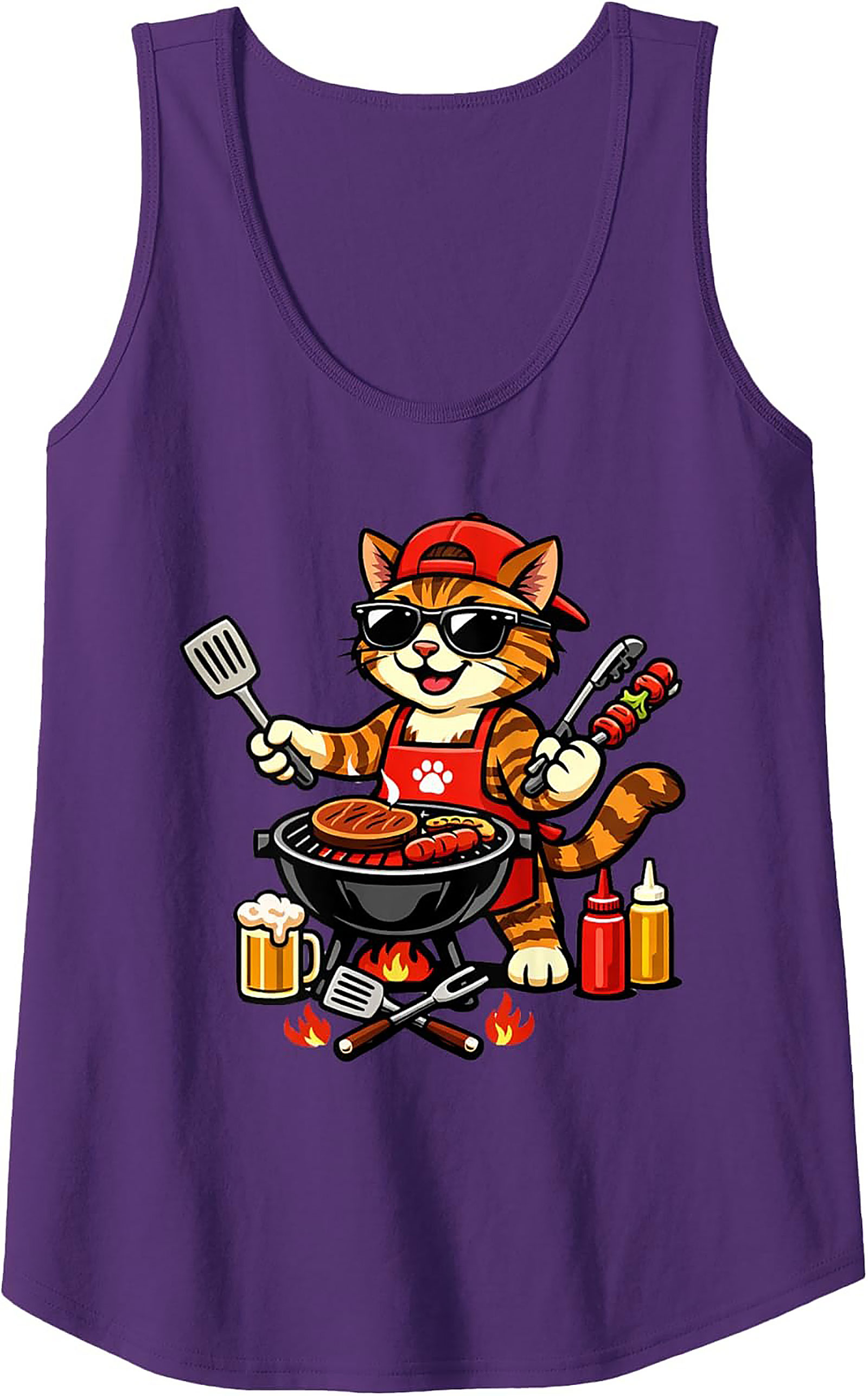 BBQ Grill Master Cat Graphic Tank Top | Funny Summer Wear