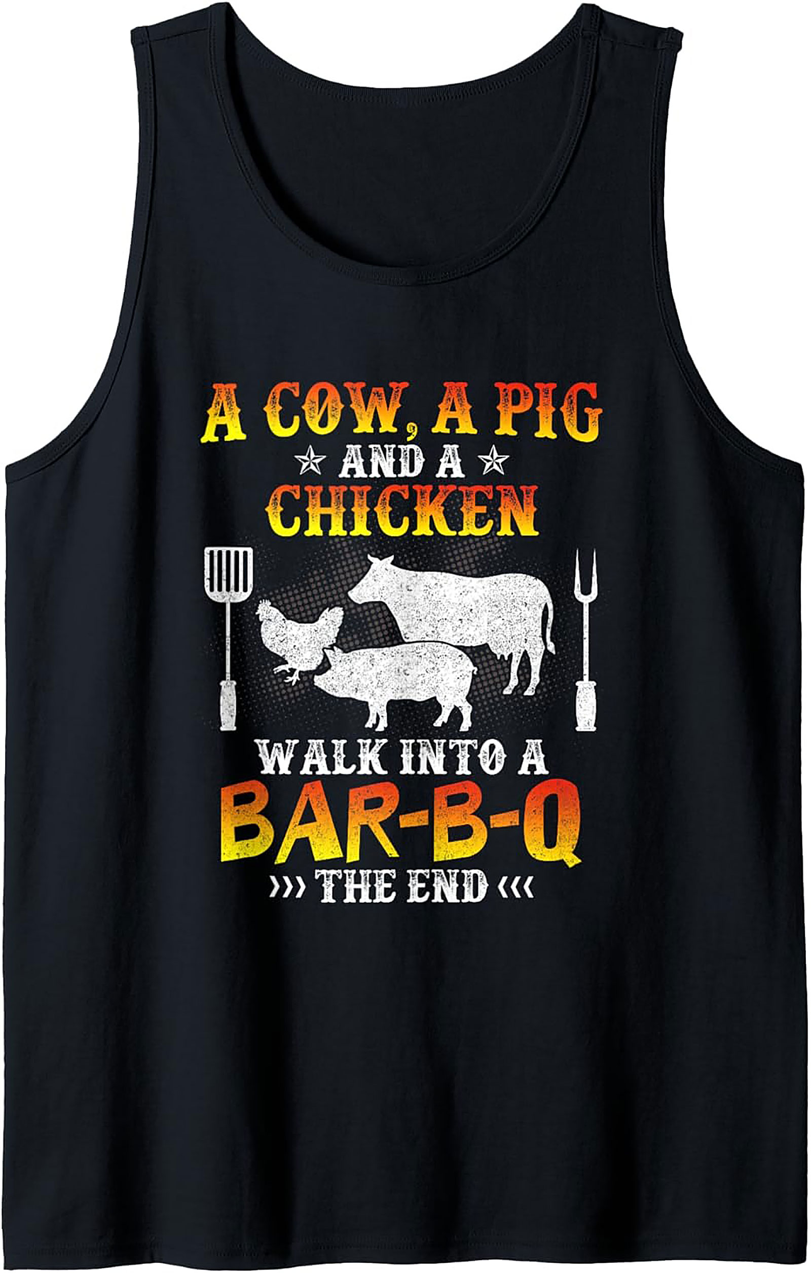 Funny BBQ Graphic Tank Top - A Cow, Pig, Chicken Bar-B-Q