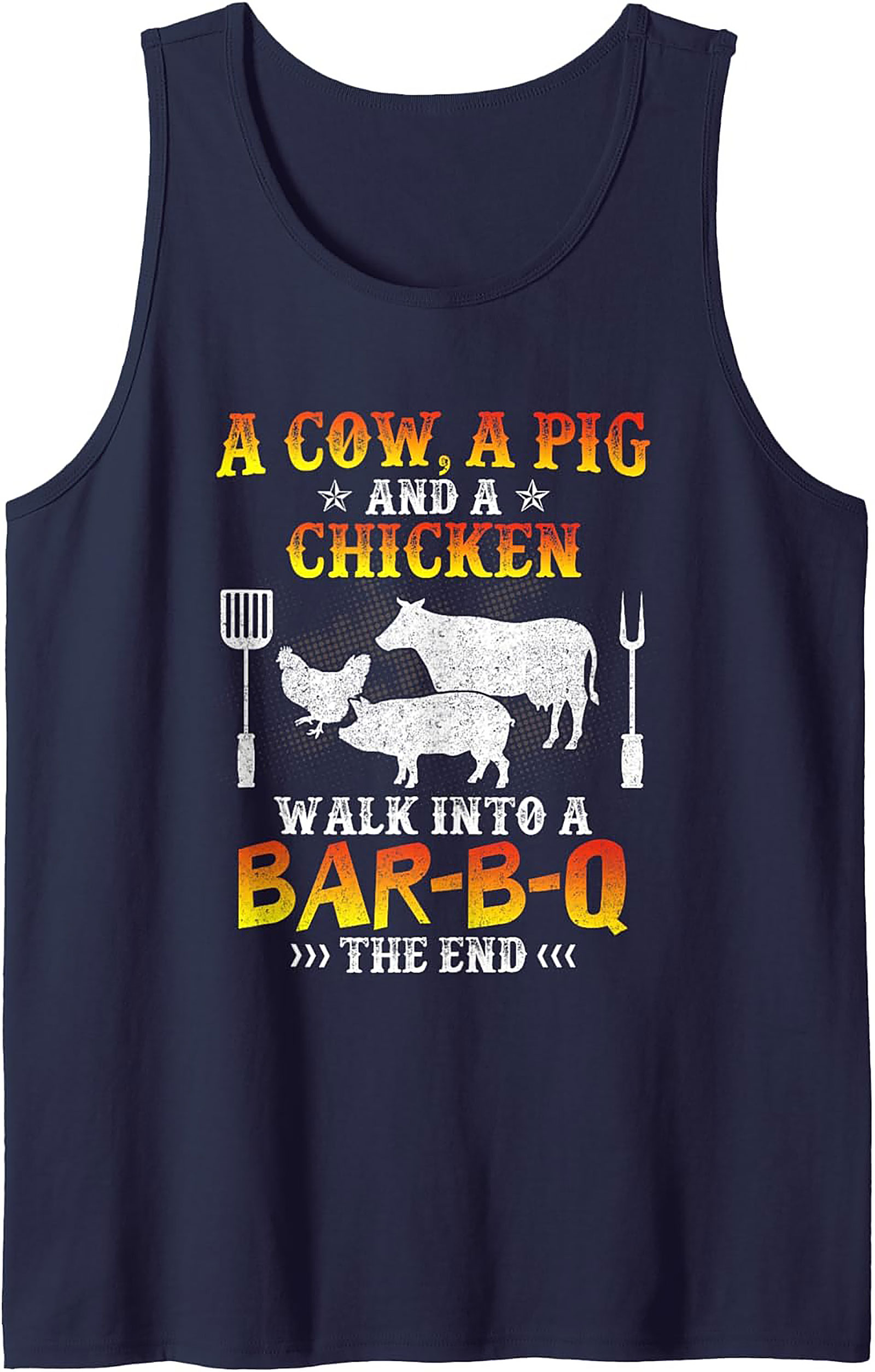Funny BBQ Graphic Tank Top - A Cow, Pig, Chicken Bar-B-Q