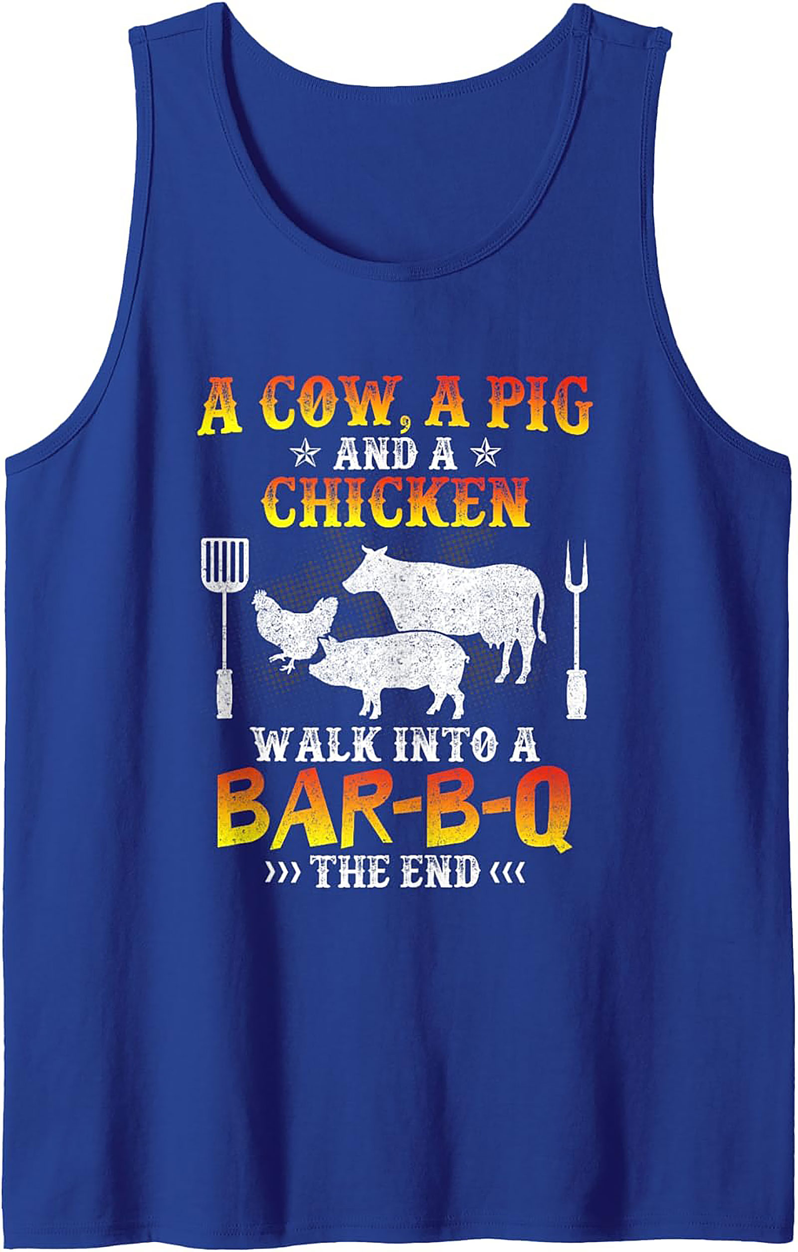 Funny BBQ Graphic Tank Top - A Cow, Pig, Chicken Bar-B-Q