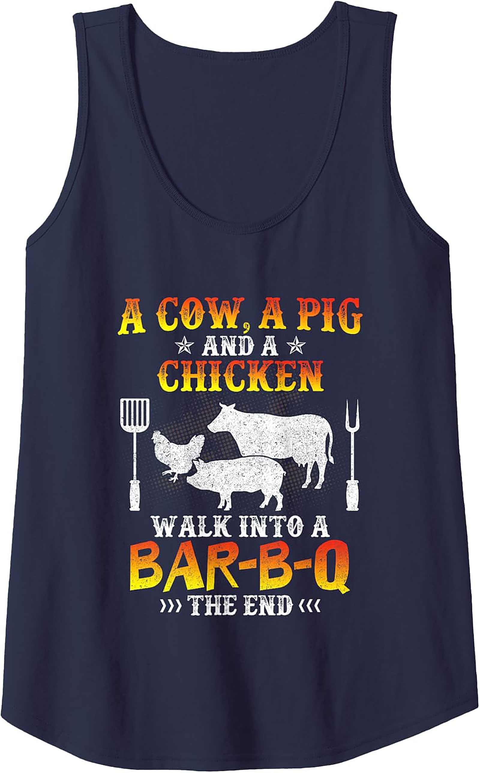 Funny BBQ Graphic Tank Top - A Cow, Pig, Chicken Bar-B-Q