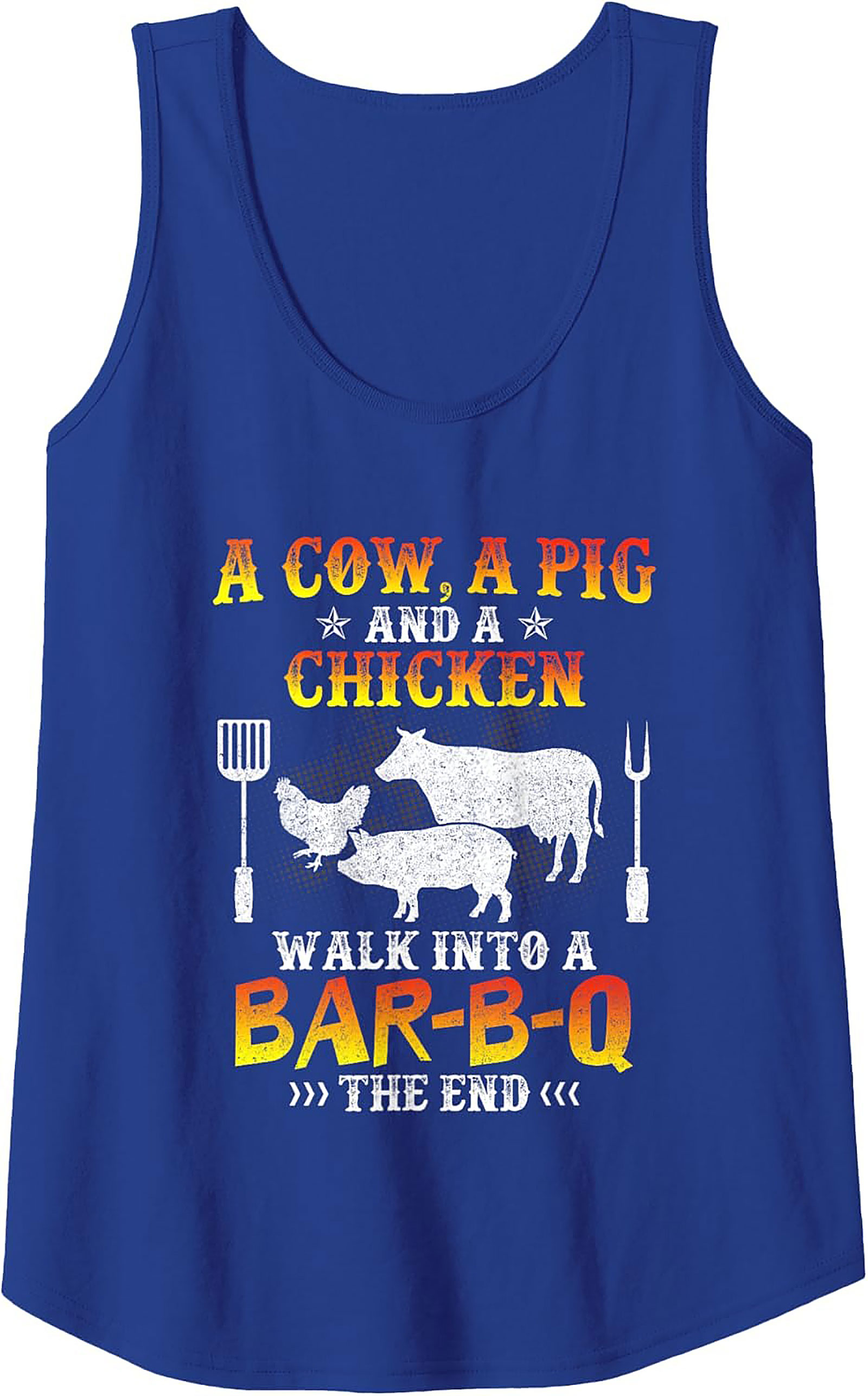 Funny BBQ Graphic Tank Top - A Cow, Pig, Chicken Bar-B-Q