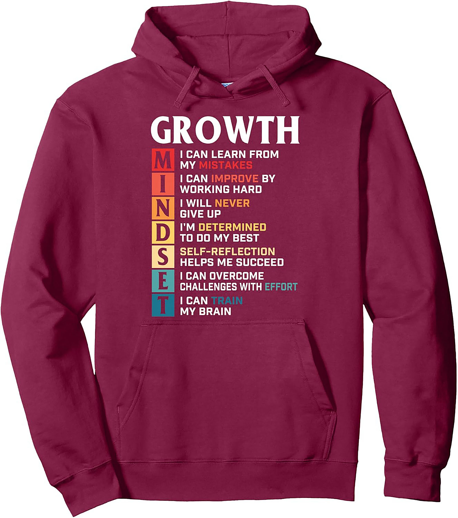  Growth Mindset Hoodie Motivational Unisex Graphic Pullover