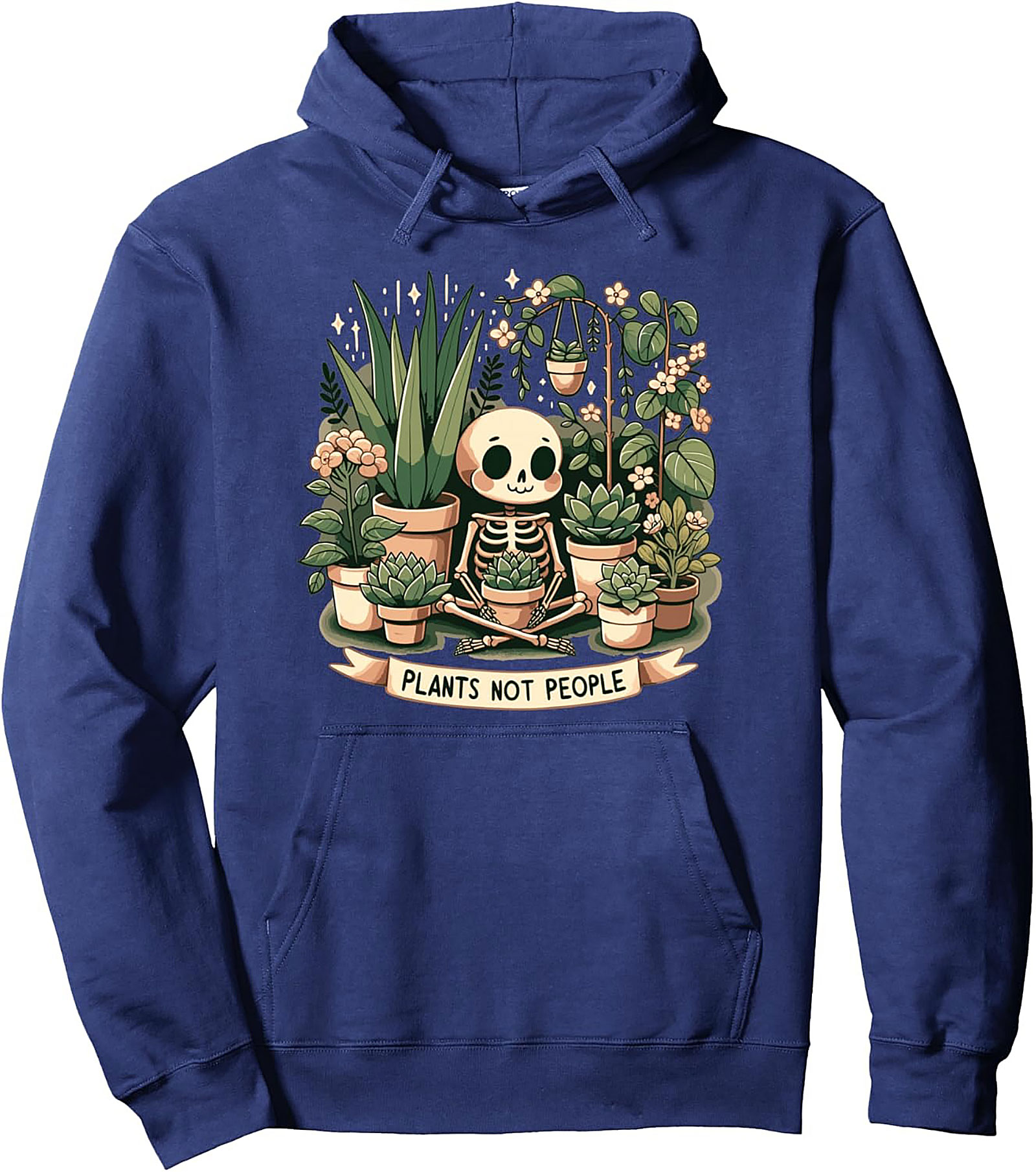 Plants Not People Hoodie | Cute Skeleton & Succulent Graphic