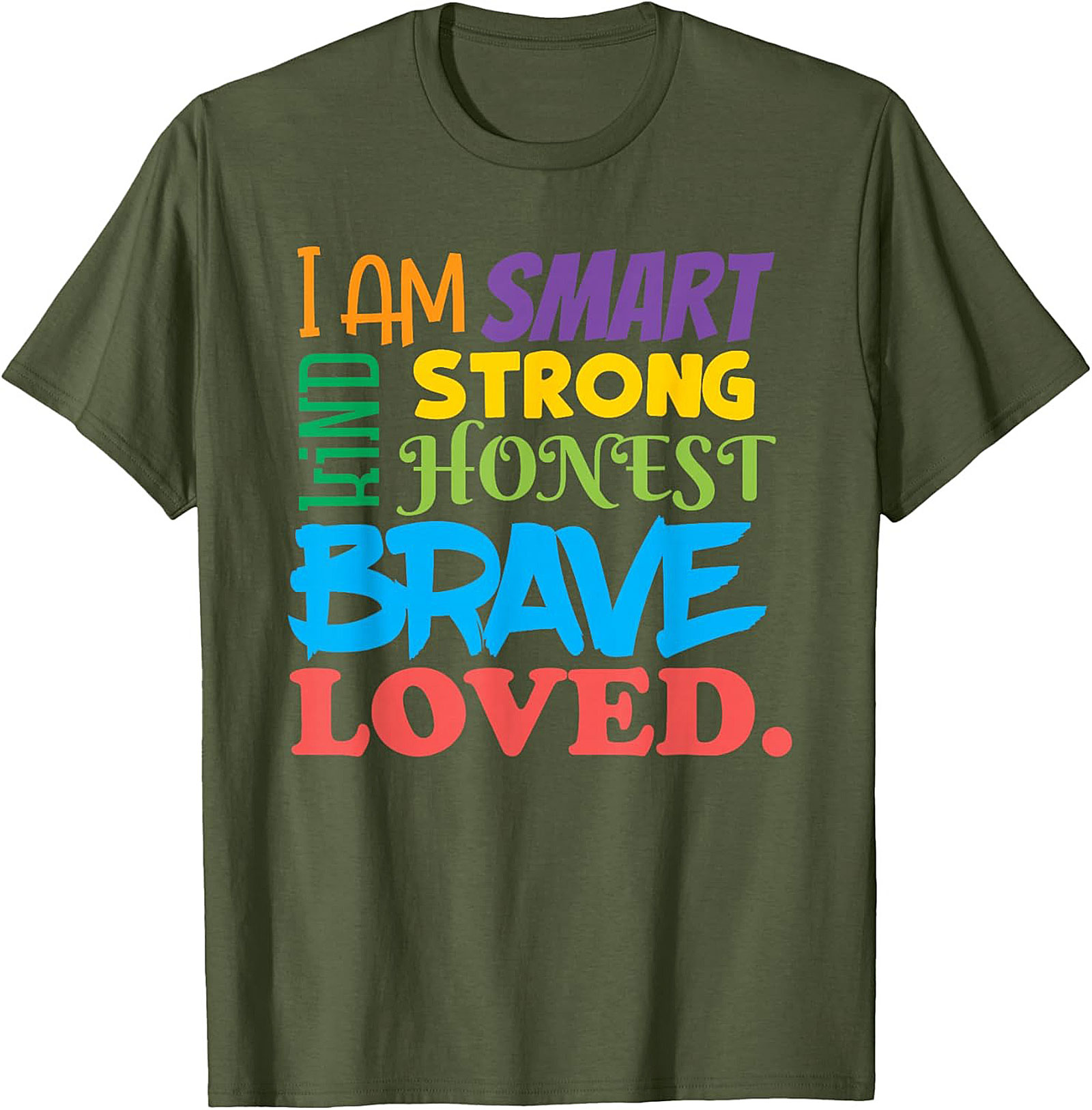  Positive Affirmations T-Shirt Smart Kind Brave Loved Tee