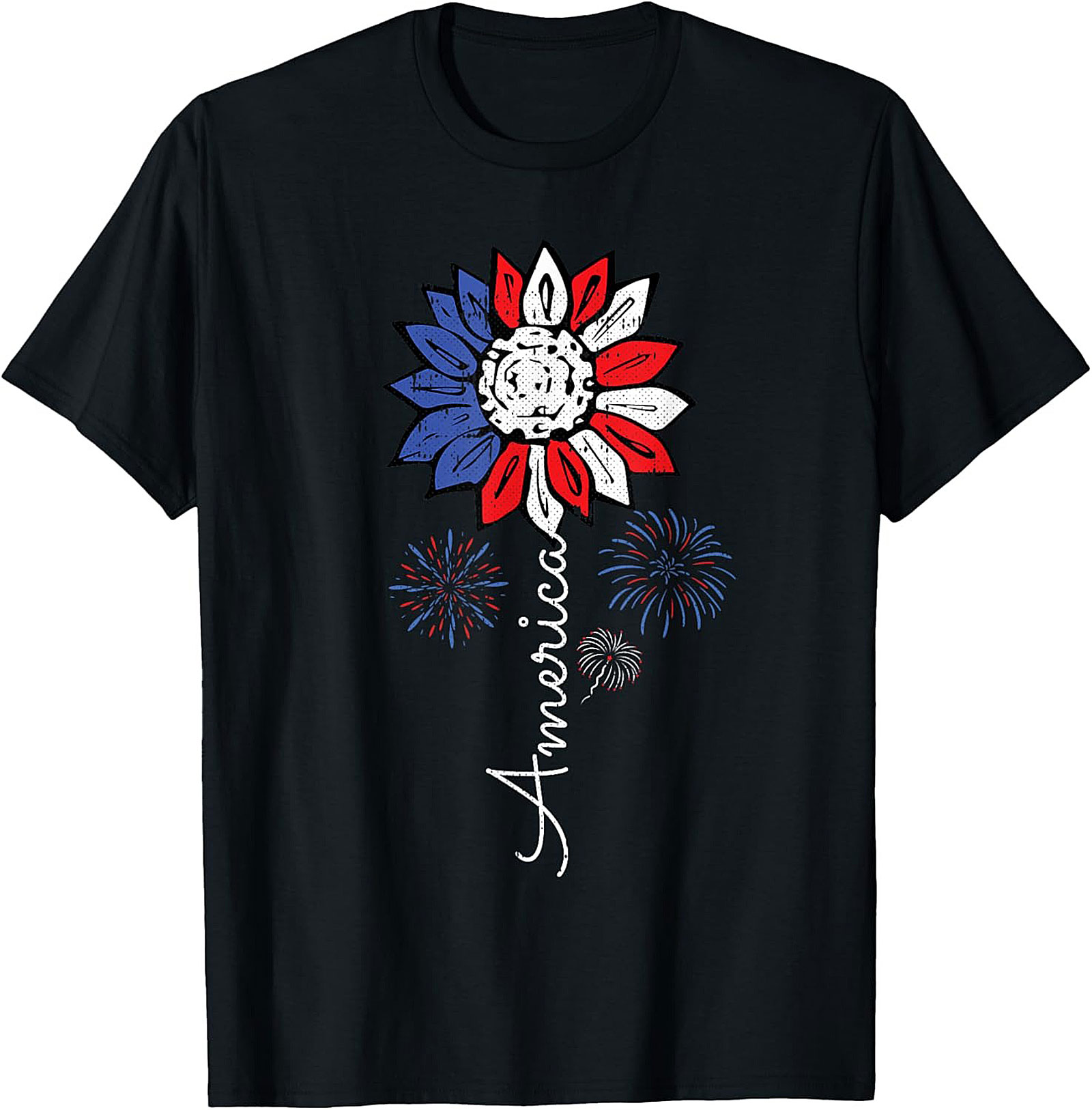 Patriotic Sunflower America T-Shirt - Red White & Blue Tee