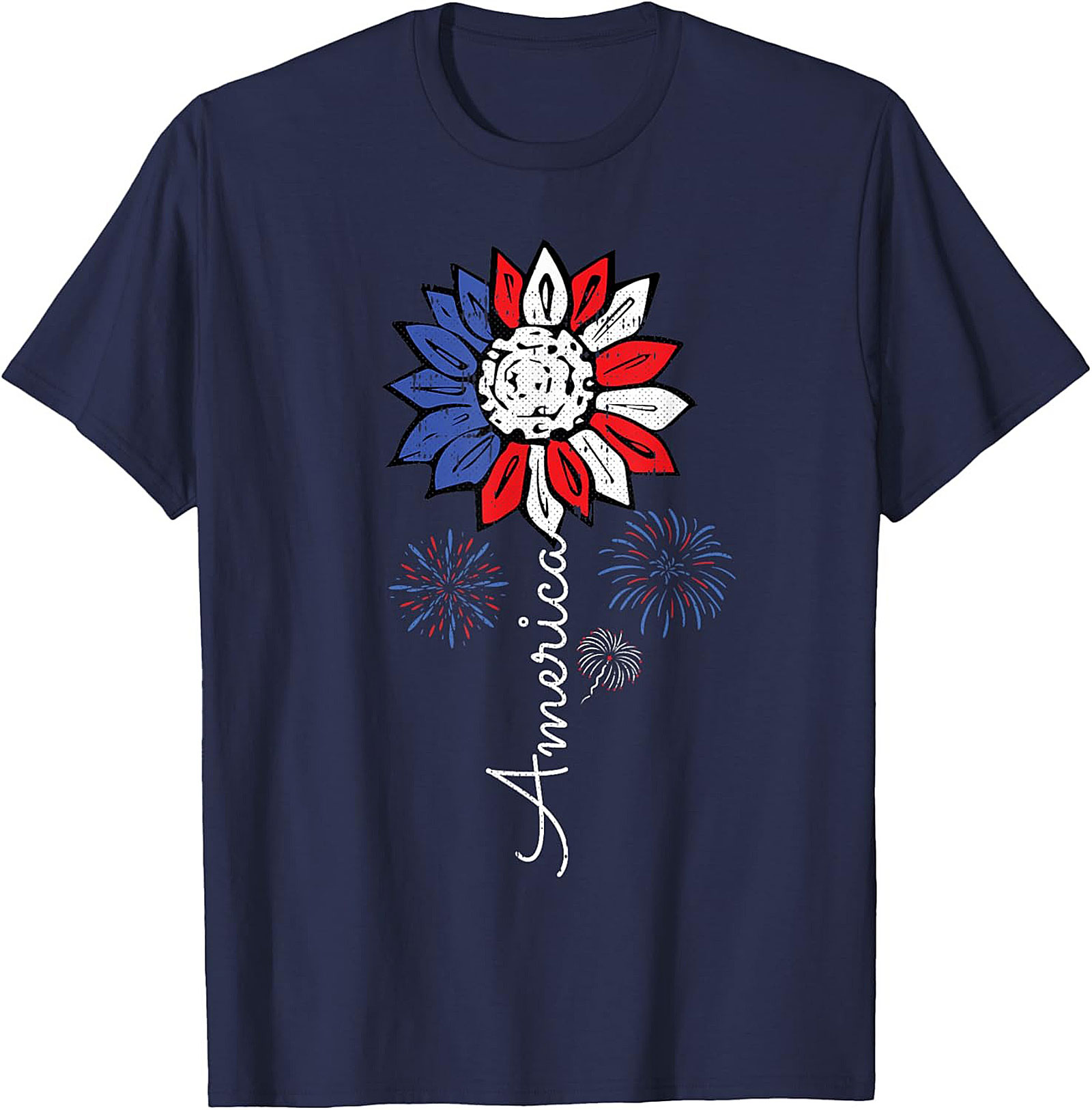 Patriotic Sunflower America T-Shirt - Red White & Blue Tee