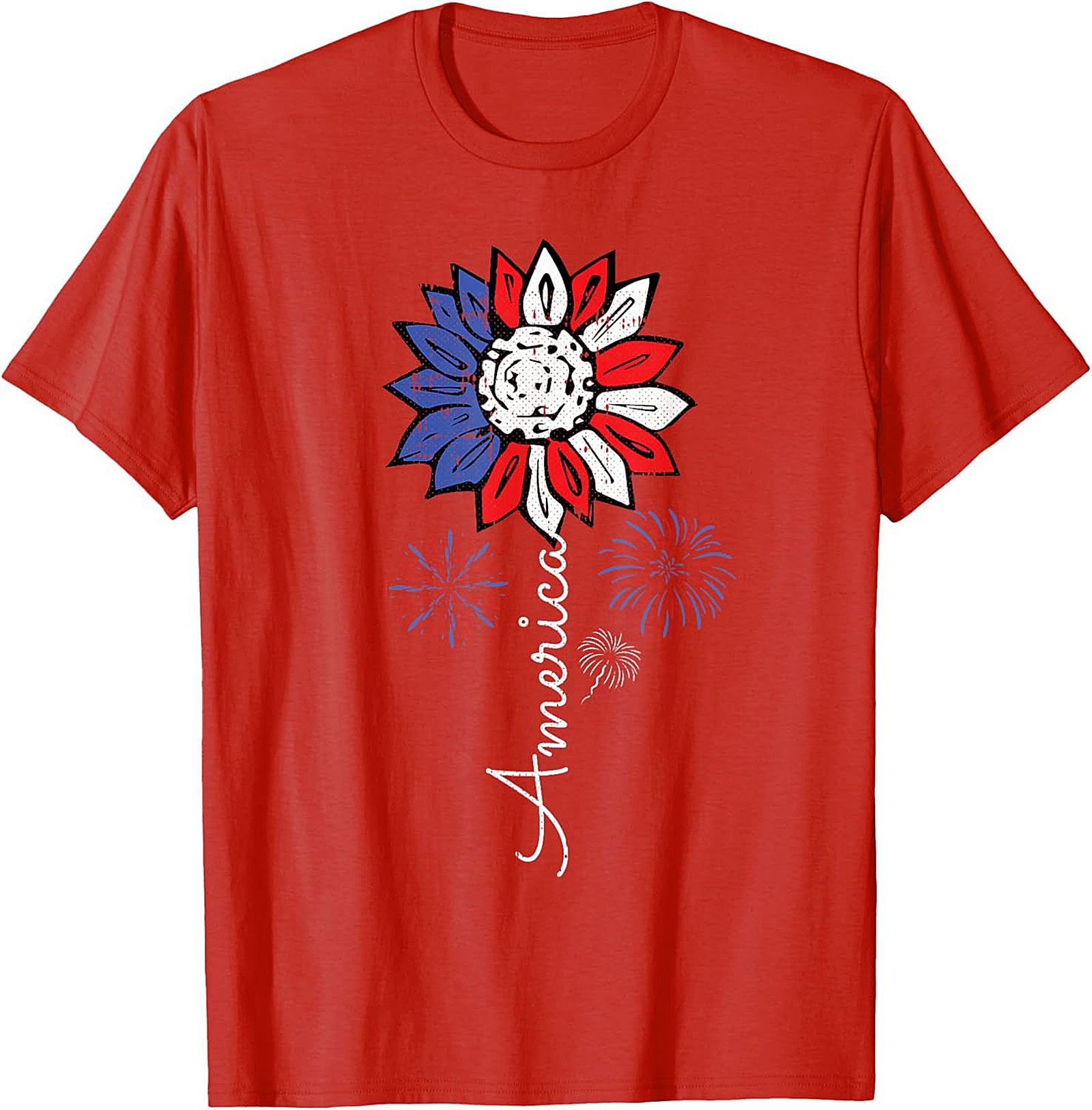 Patriotic Sunflower America T-Shirt - Red White & Blue Tee