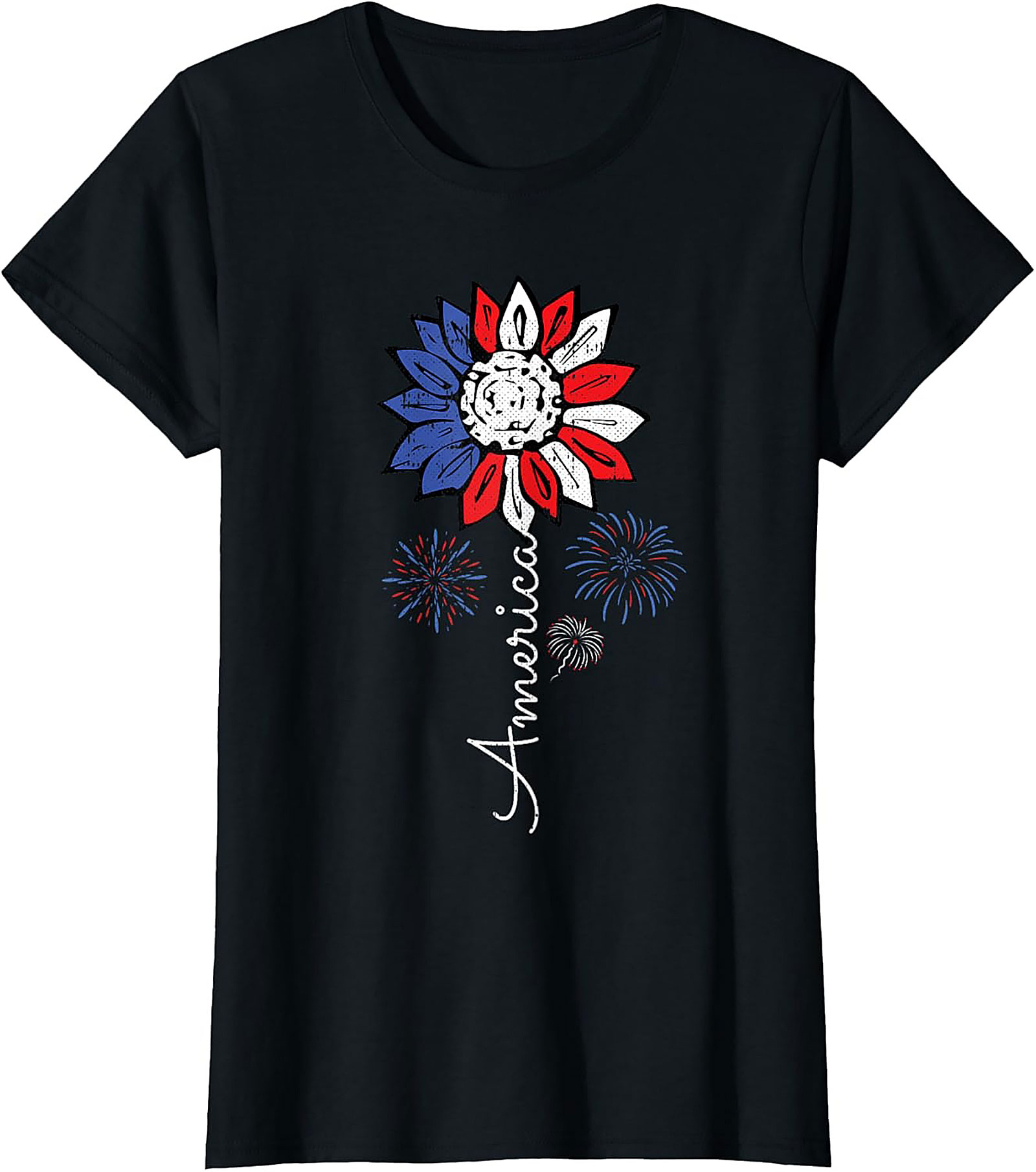 Patriotic Sunflower America T-Shirt - Red White & Blue Tee