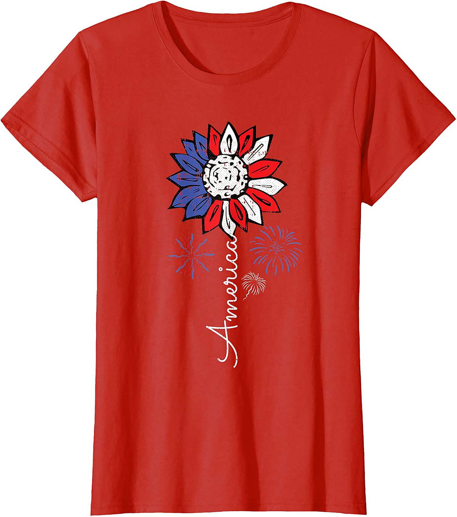 Patriotic Sunflower America T-Shirt - Red White & Blue Tee