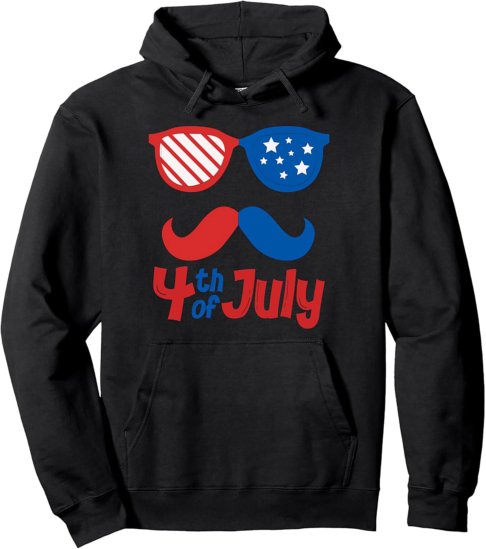 4th of July Mustache & Sunglasses Graphic Hoodie | Patriotic Wear