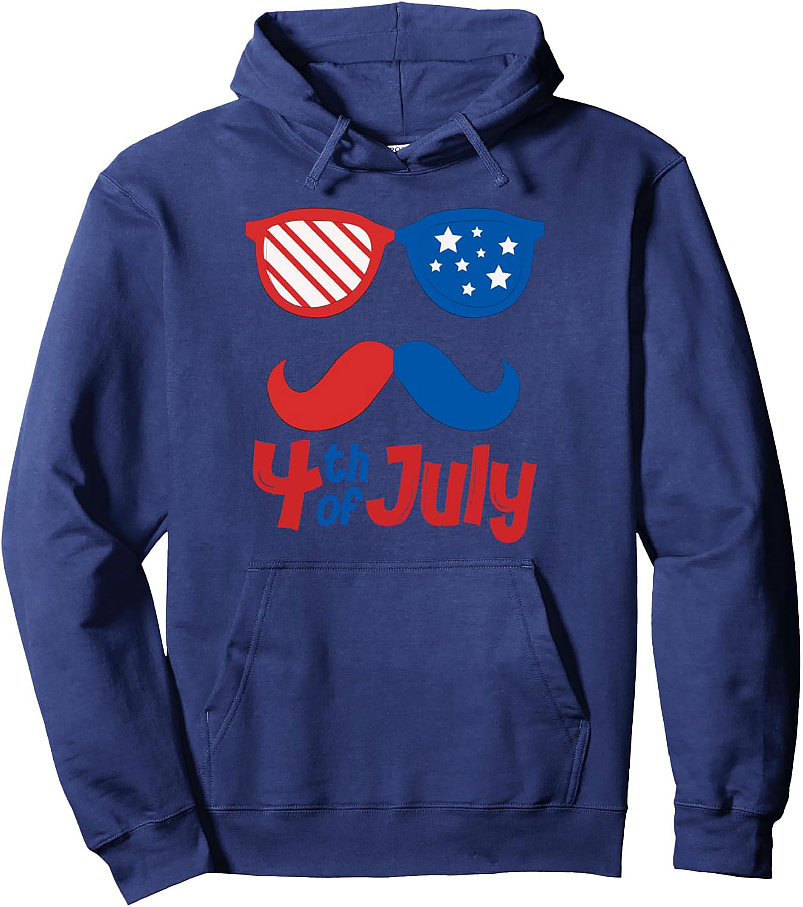 4th of July Mustache & Sunglasses Graphic Hoodie | Patriotic Wear