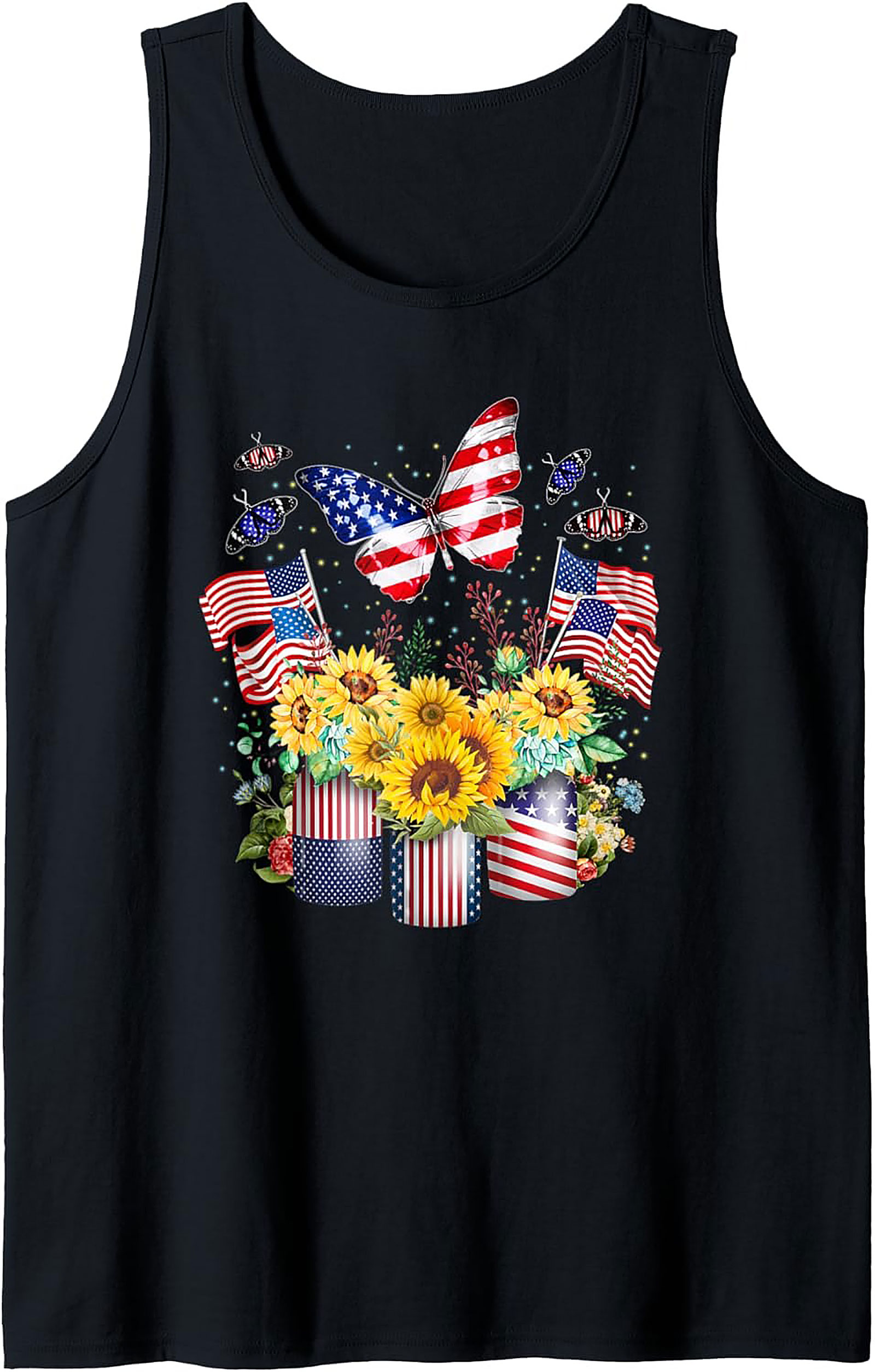 Patriotic Sunflower Butterfly Graphic Tank Top | Summer Wear