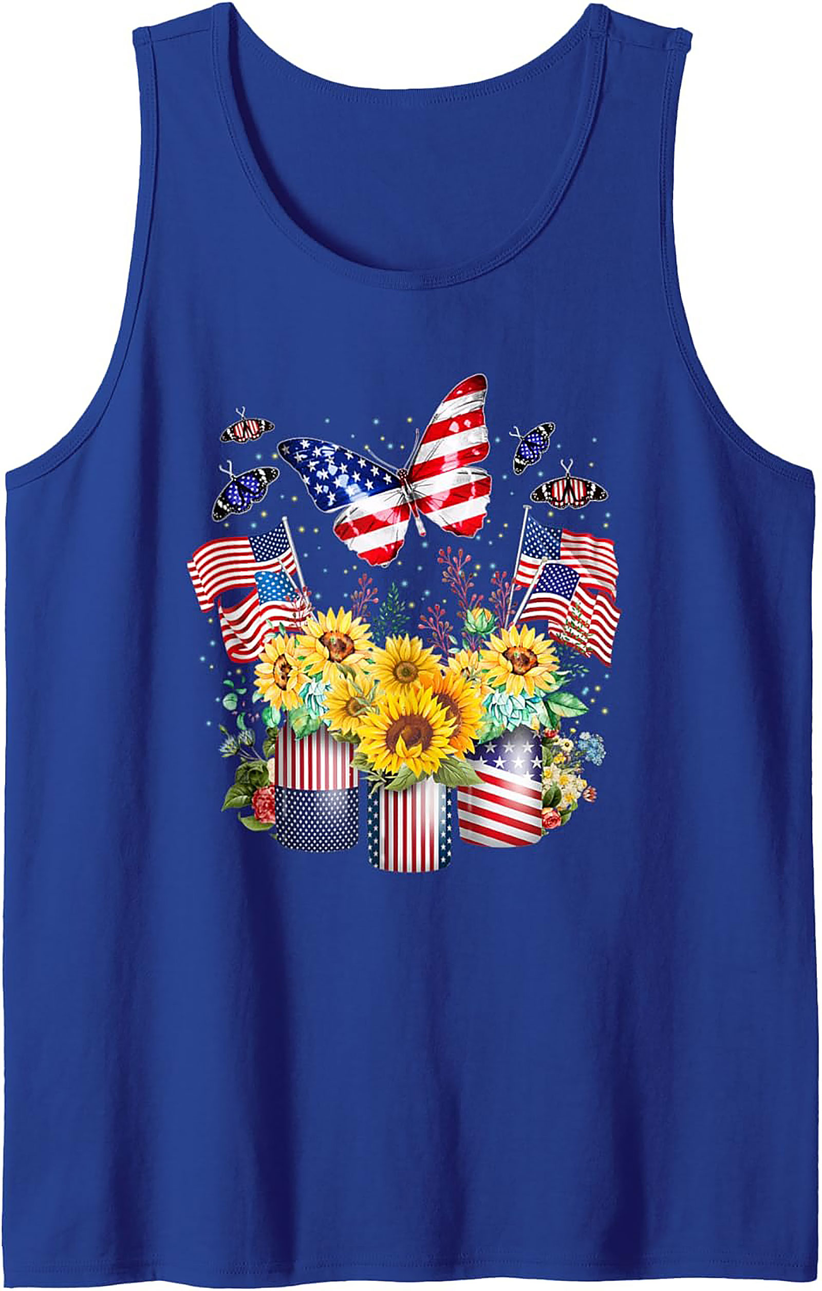 Patriotic Sunflower Butterfly Graphic Tank Top | Summer Wear
