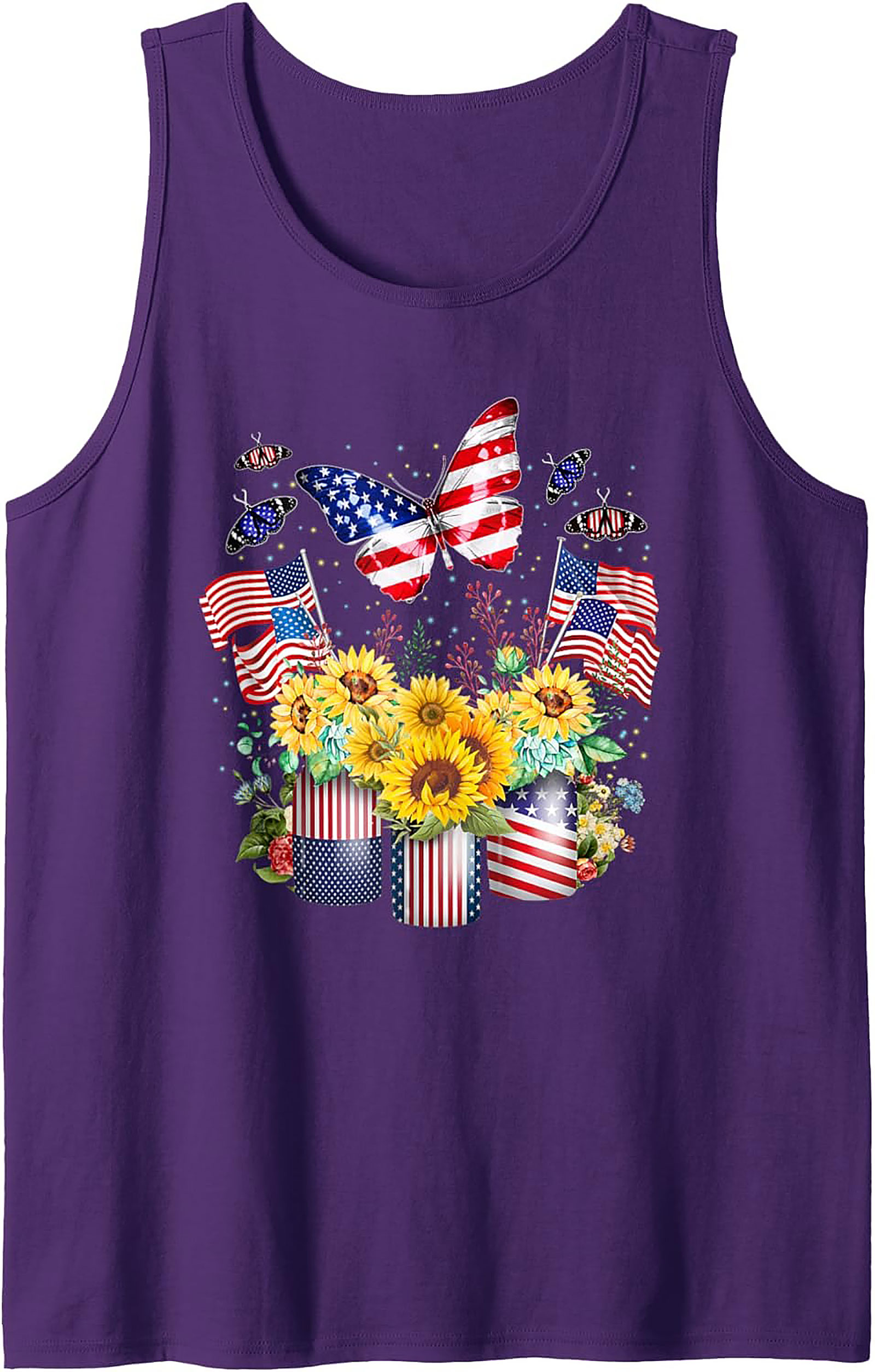 Patriotic Sunflower Butterfly Graphic Tank Top | Summer Wear