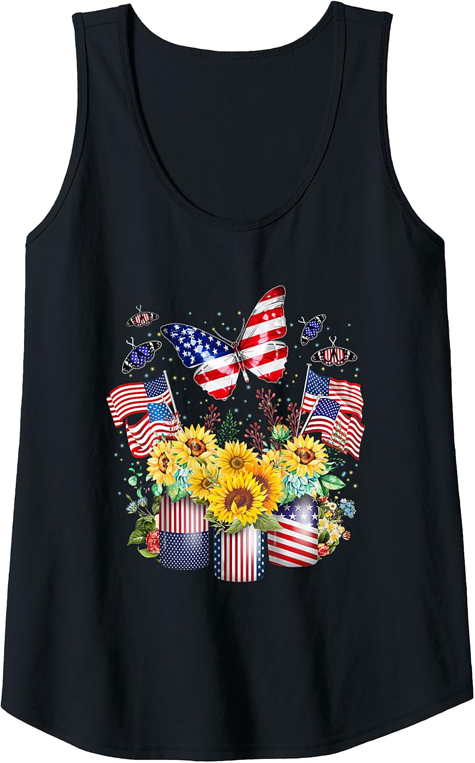 Patriotic Sunflower Butterfly Graphic Tank Top | Summer Wear