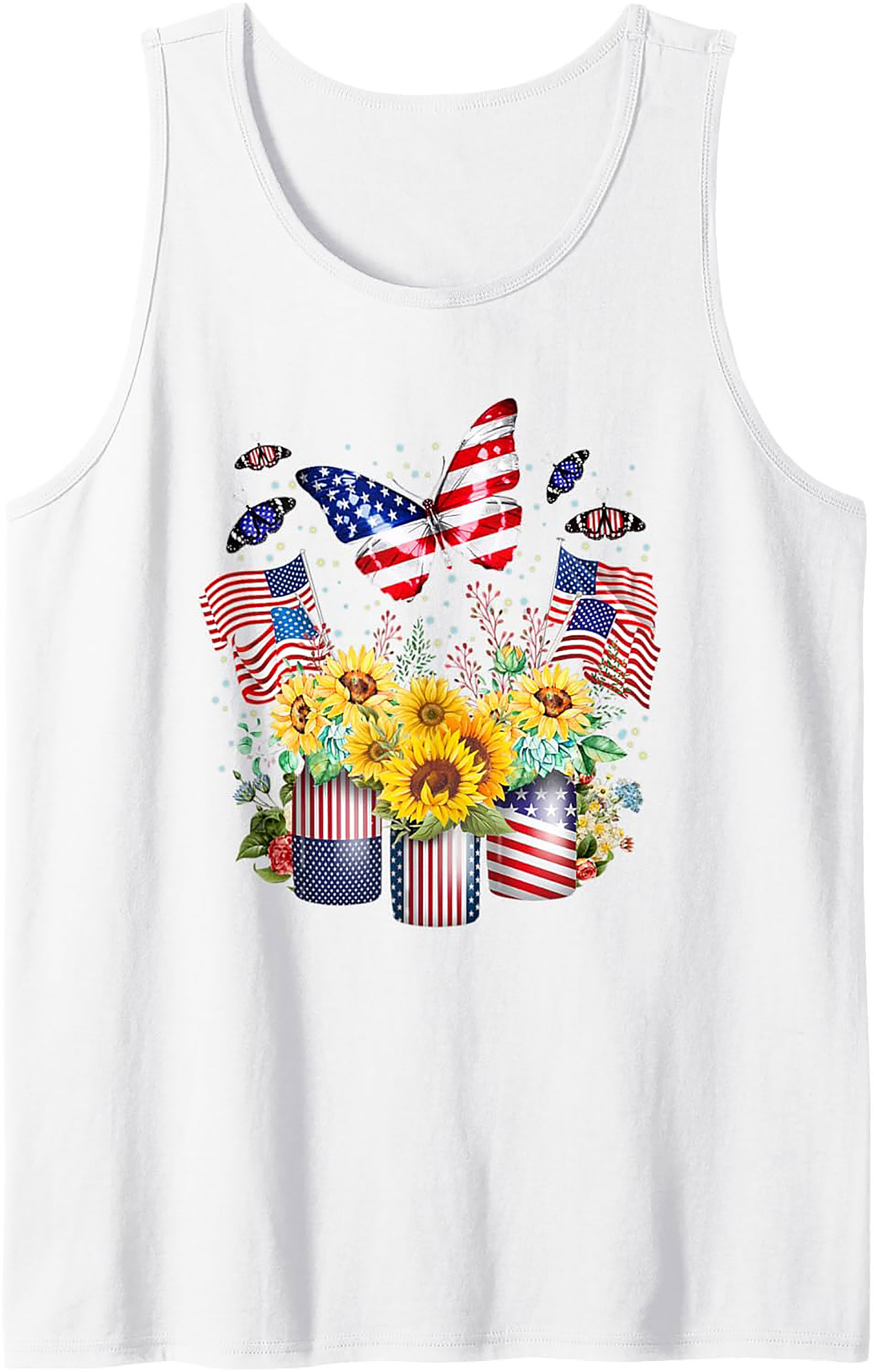 Patriotic Sunflower Butterfly Graphic Tank Top | Summer Wear