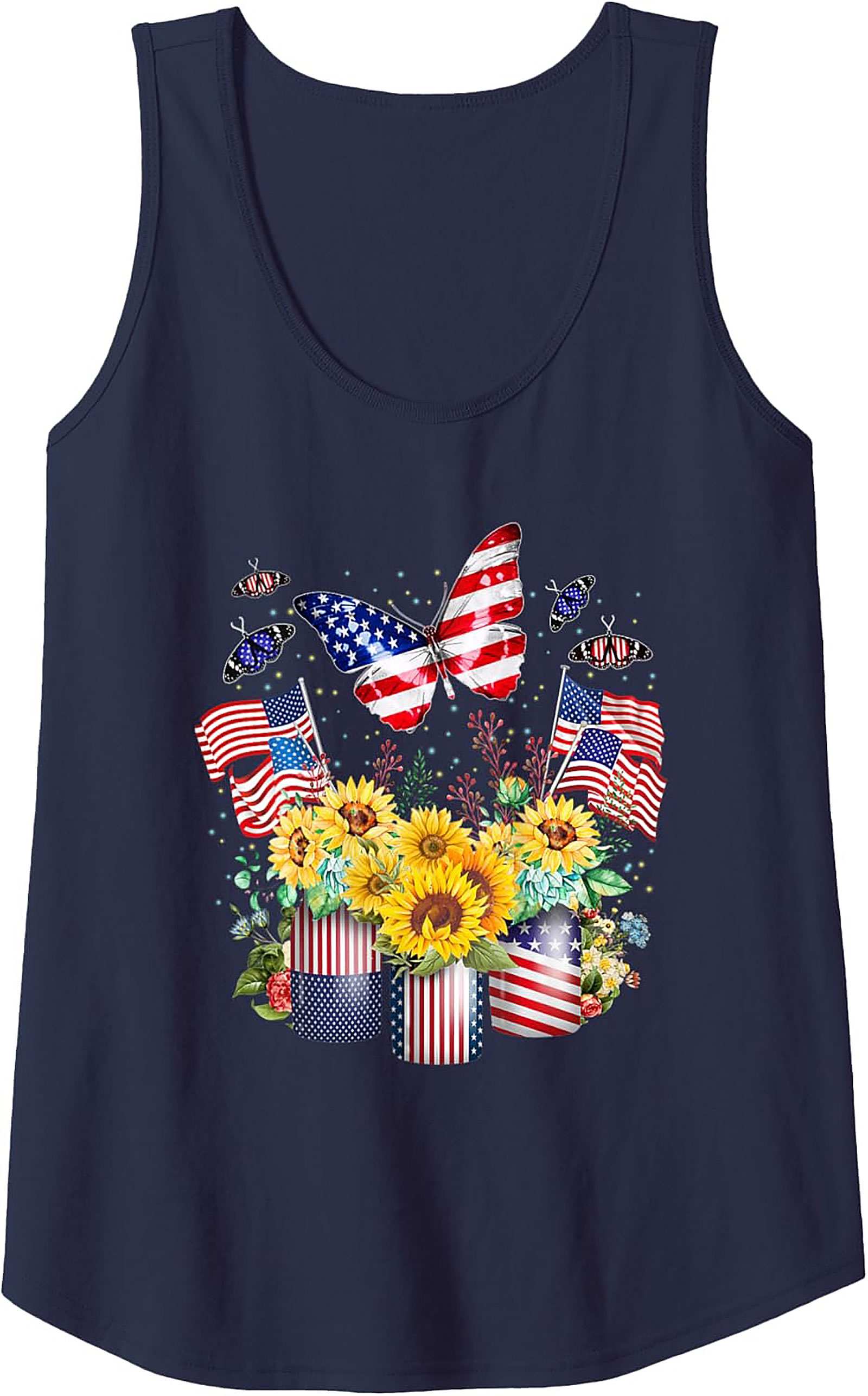 Patriotic Sunflower Butterfly Graphic Tank Top | Summer Wear