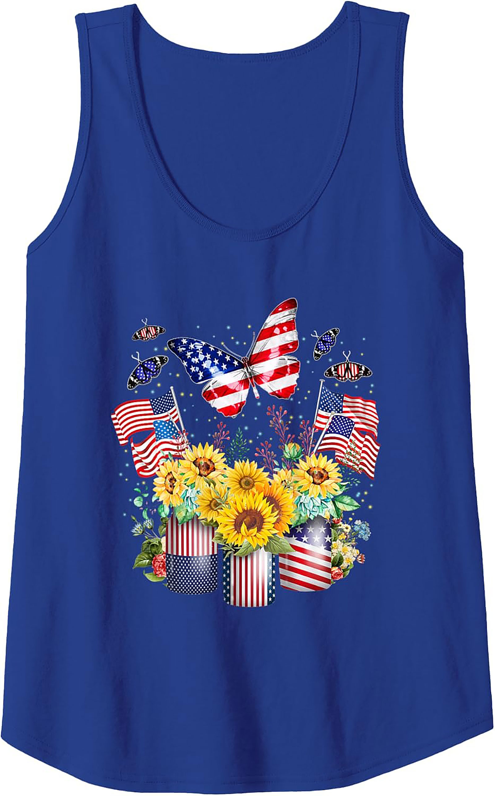 Patriotic Sunflower Butterfly Graphic Tank Top | Summer Wear