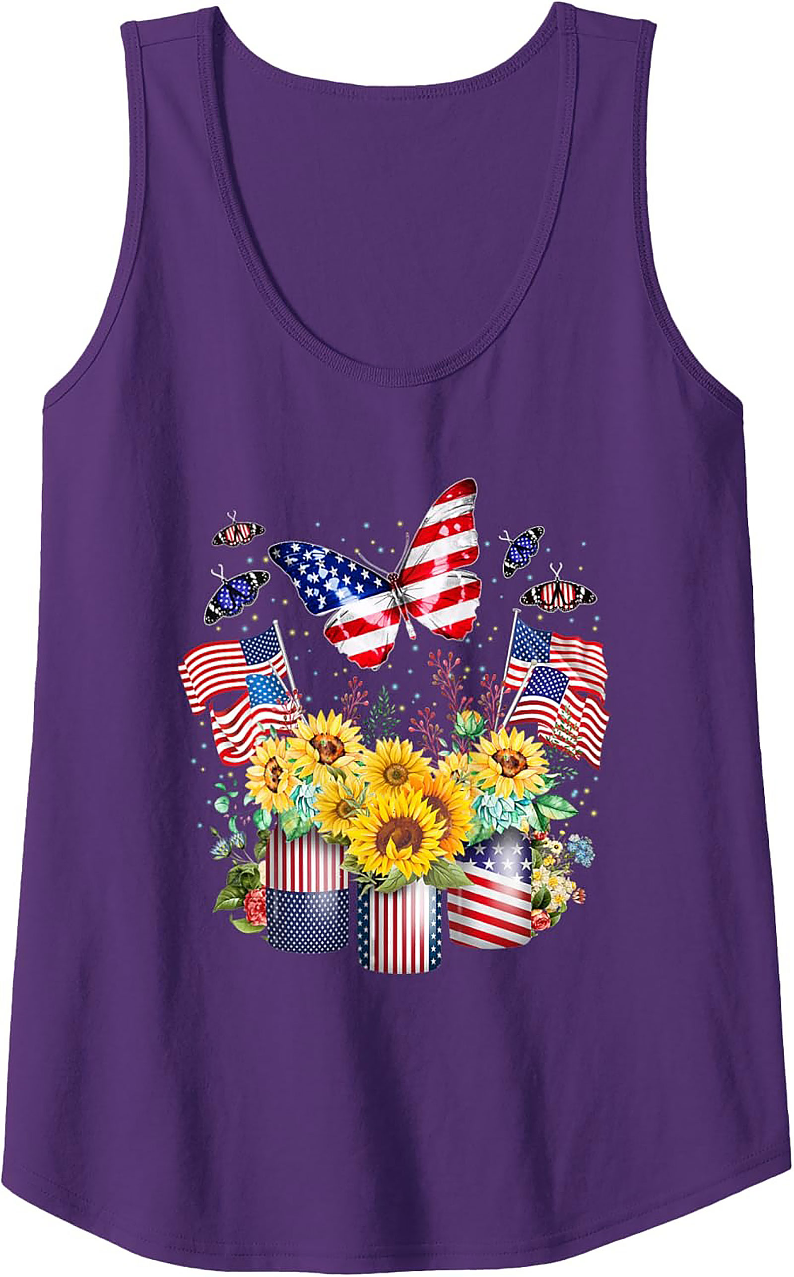 Patriotic Sunflower Butterfly Graphic Tank Top | Summer Wear
