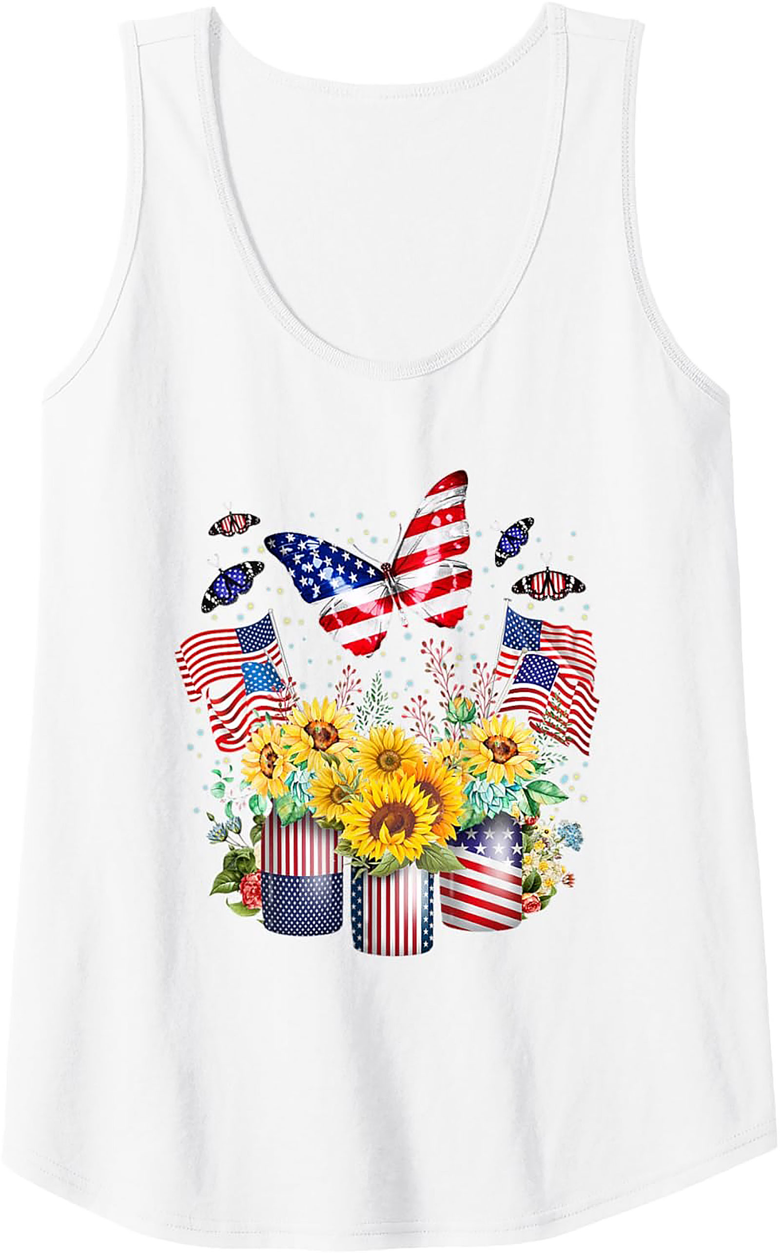 Patriotic Sunflower Butterfly Graphic Tank Top | Summer Wear