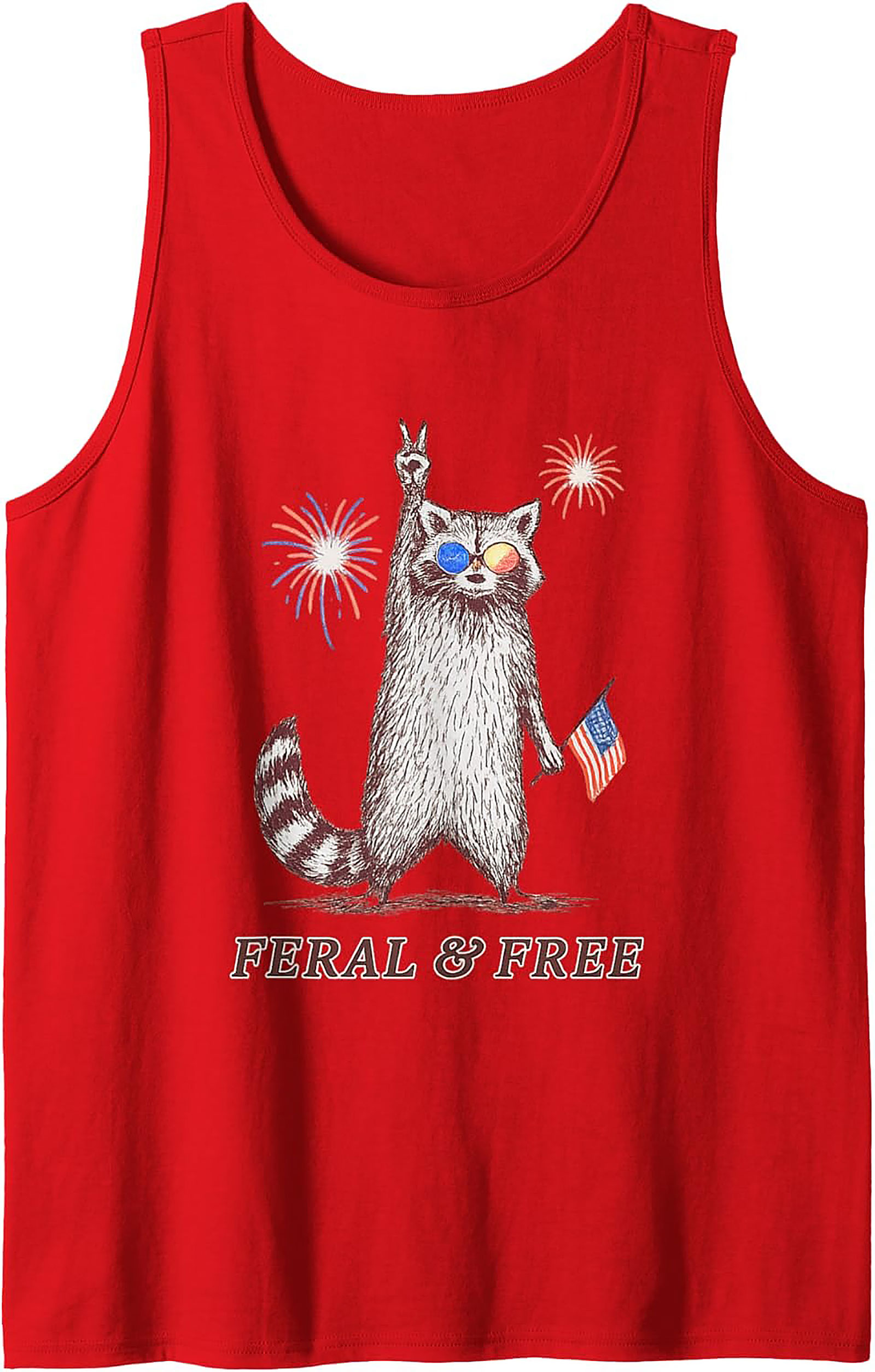 Feral & Free Raccoon Patriotic Graphic Tank Top | Summer Tee