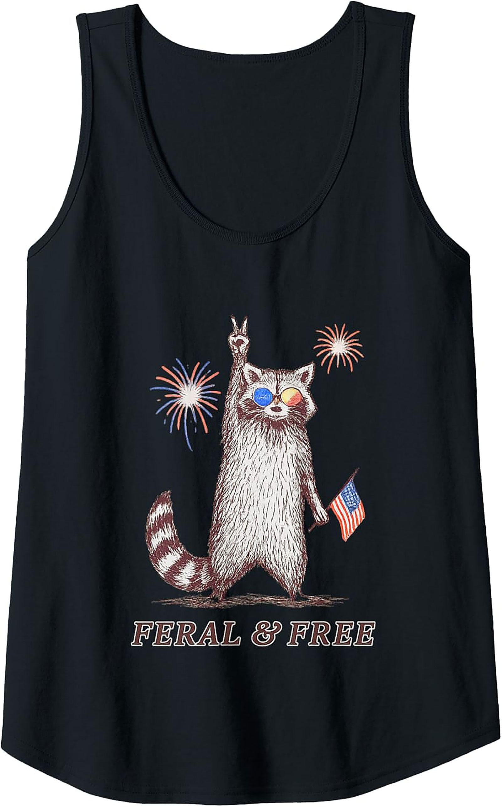 Feral & Free Raccoon Patriotic Graphic Tank Top | Summer Tee