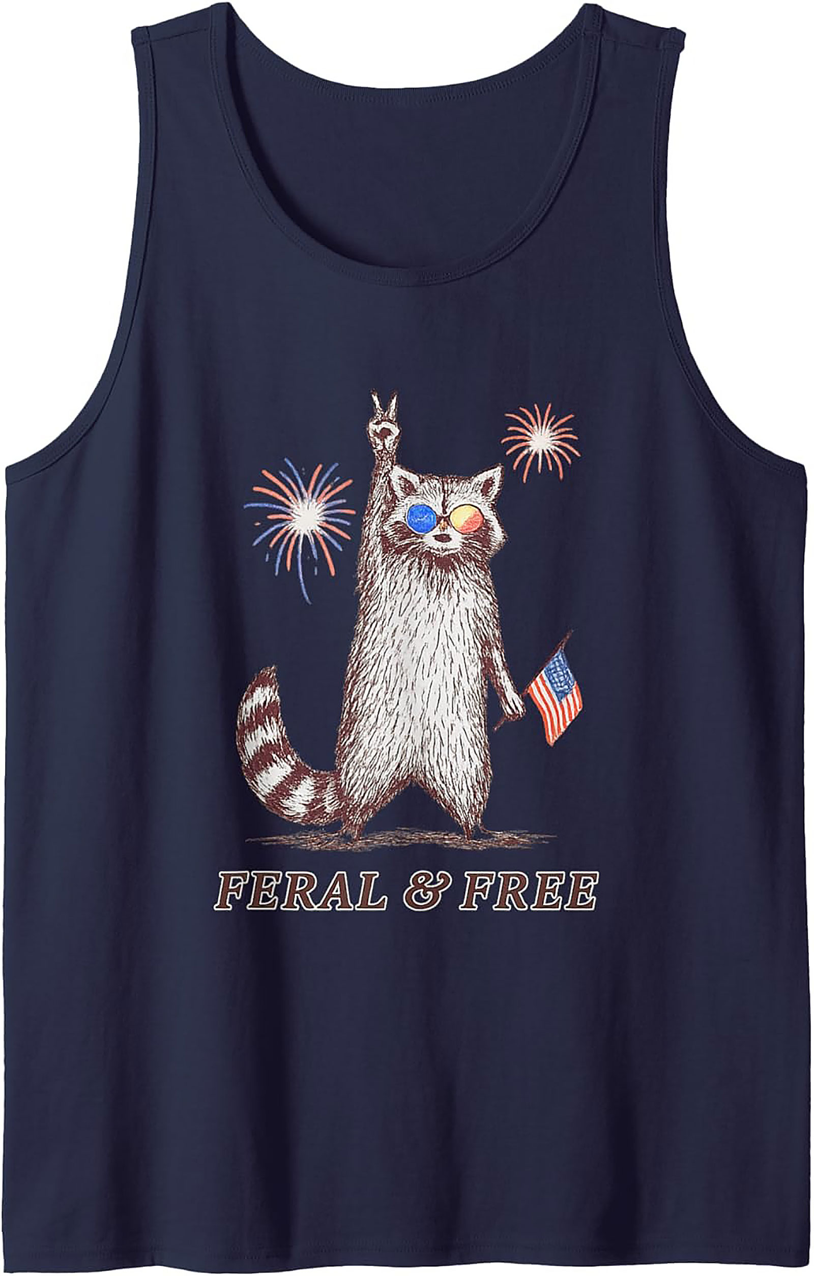 Feral & Free Raccoon Patriotic Graphic Tank Top | Summer Tee