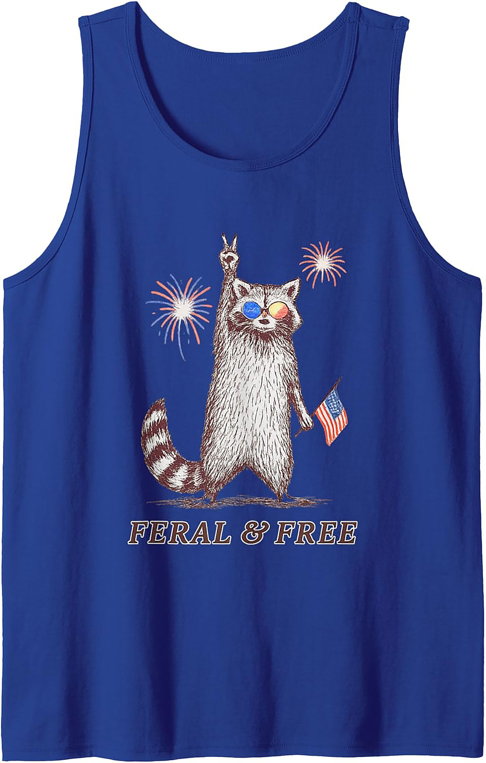 Feral & Free Raccoon Patriotic Graphic Tank Top | Summer Tee