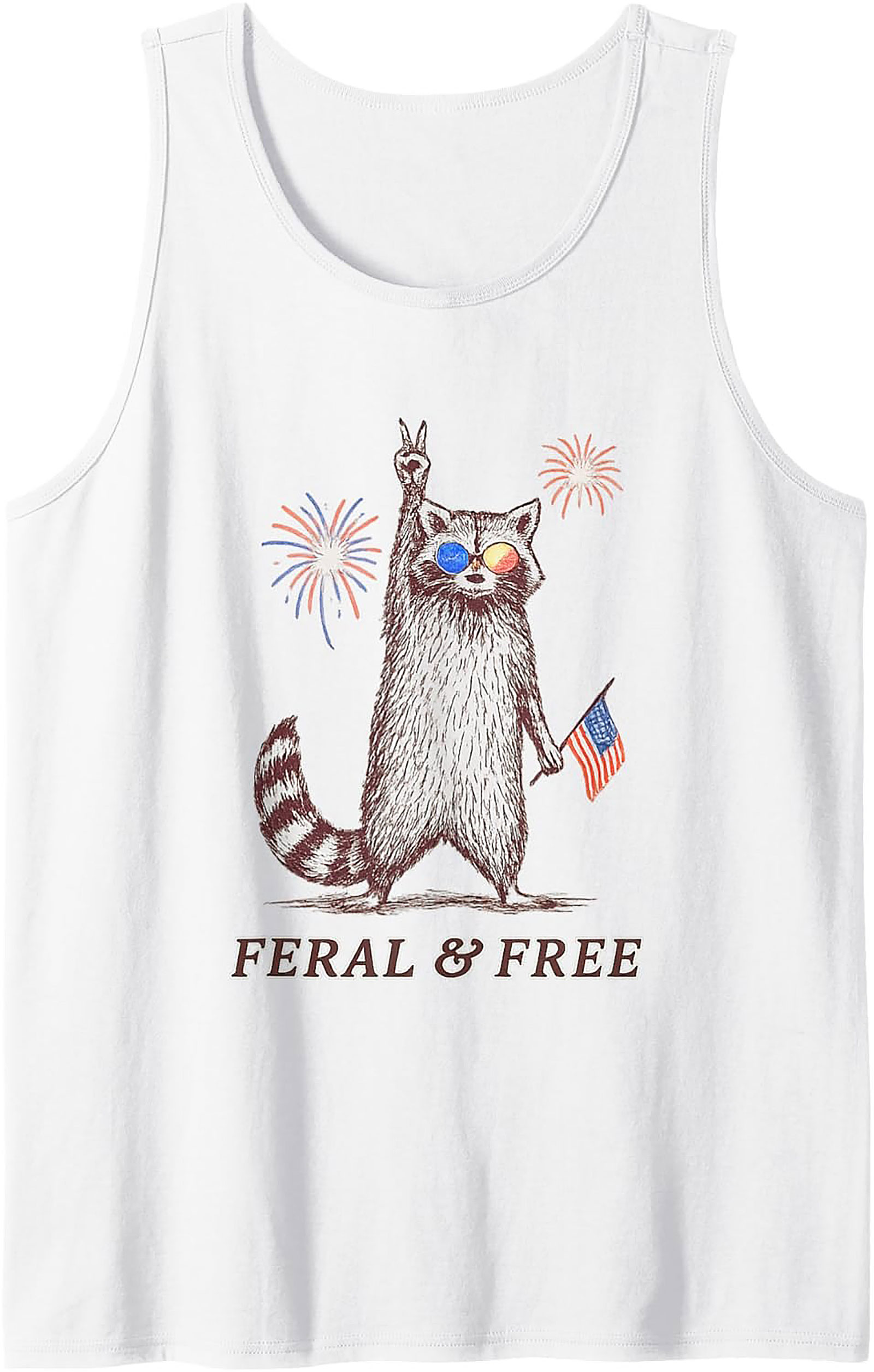Feral & Free Raccoon Patriotic Graphic Tank Top | Summer Tee