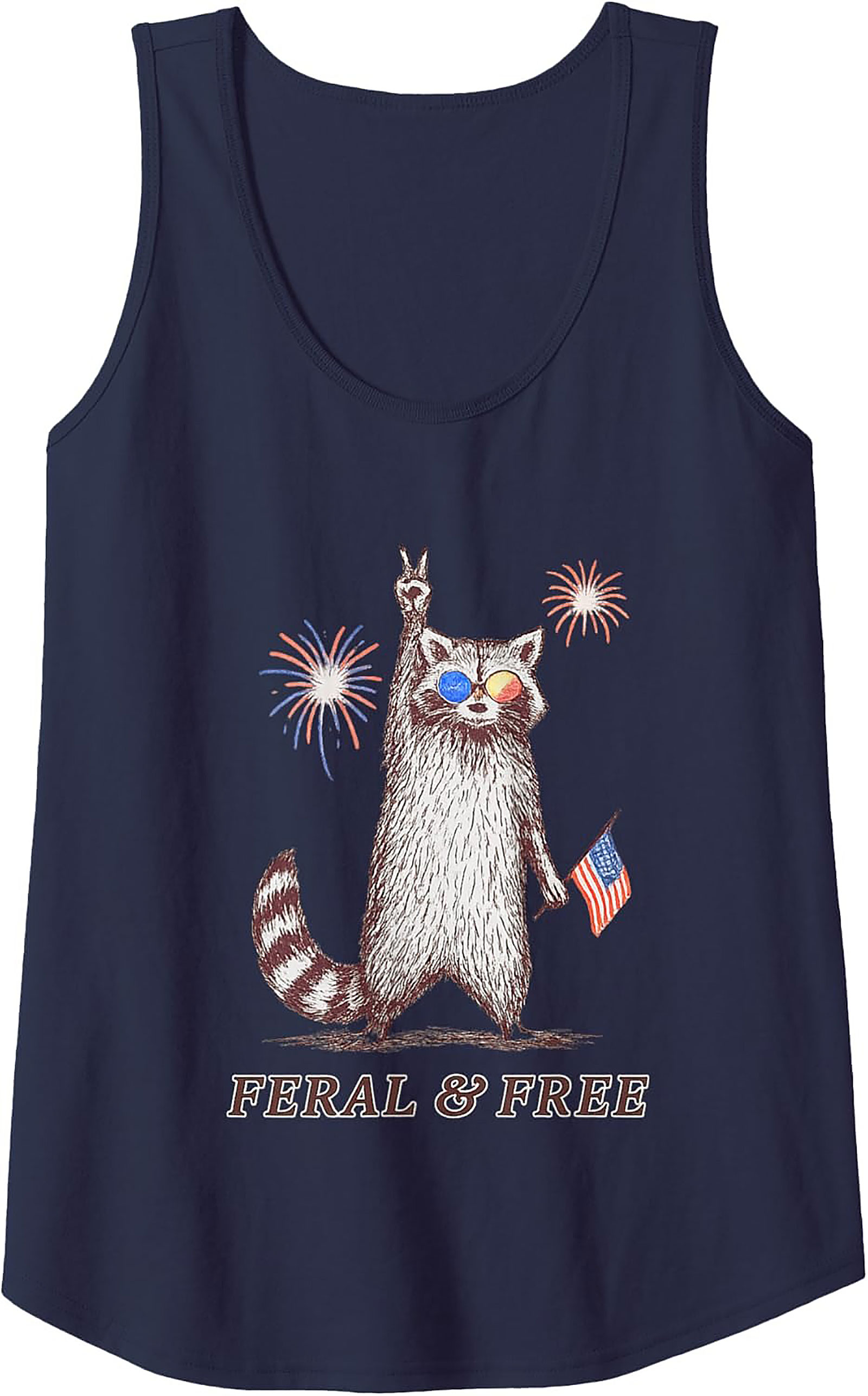 Feral & Free Raccoon Patriotic Graphic Tank Top | Summer Tee
