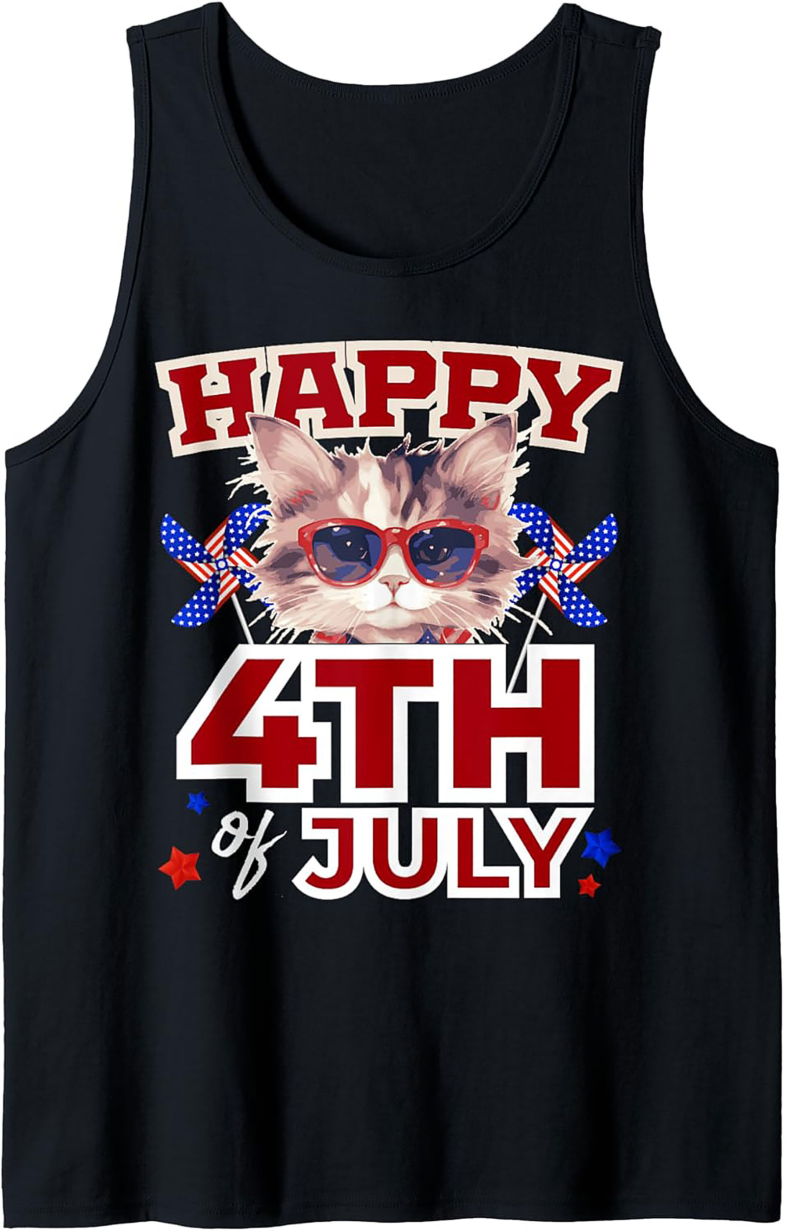 Patriotic Cat 4th of July Tank Top - Cute Summer Sleeveless Tee