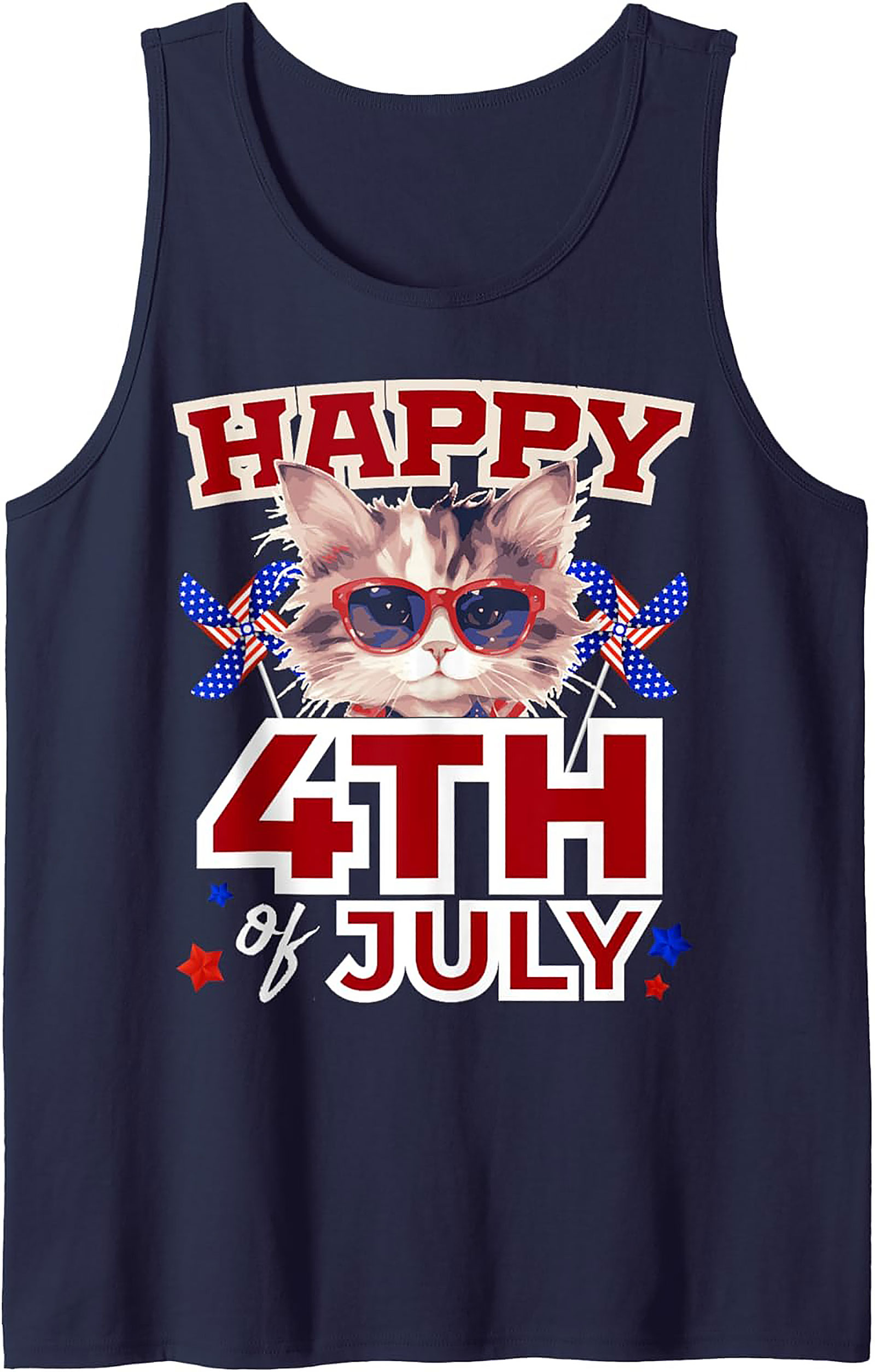 Patriotic Cat 4th of July Tank Top - Cute Summer Sleeveless Tee