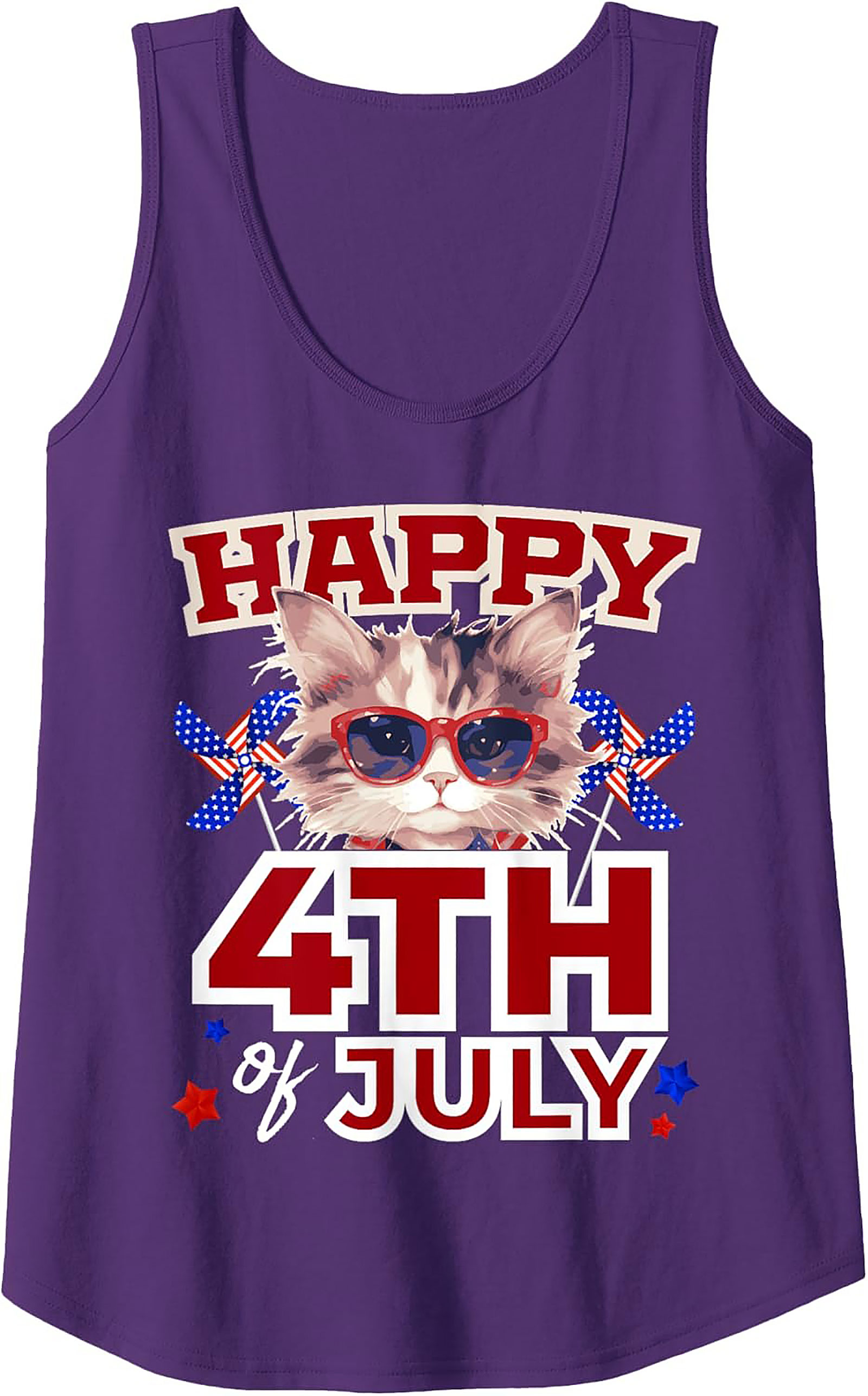 Patriotic Cat 4th of July Tank Top - Cute Summer Sleeveless Tee