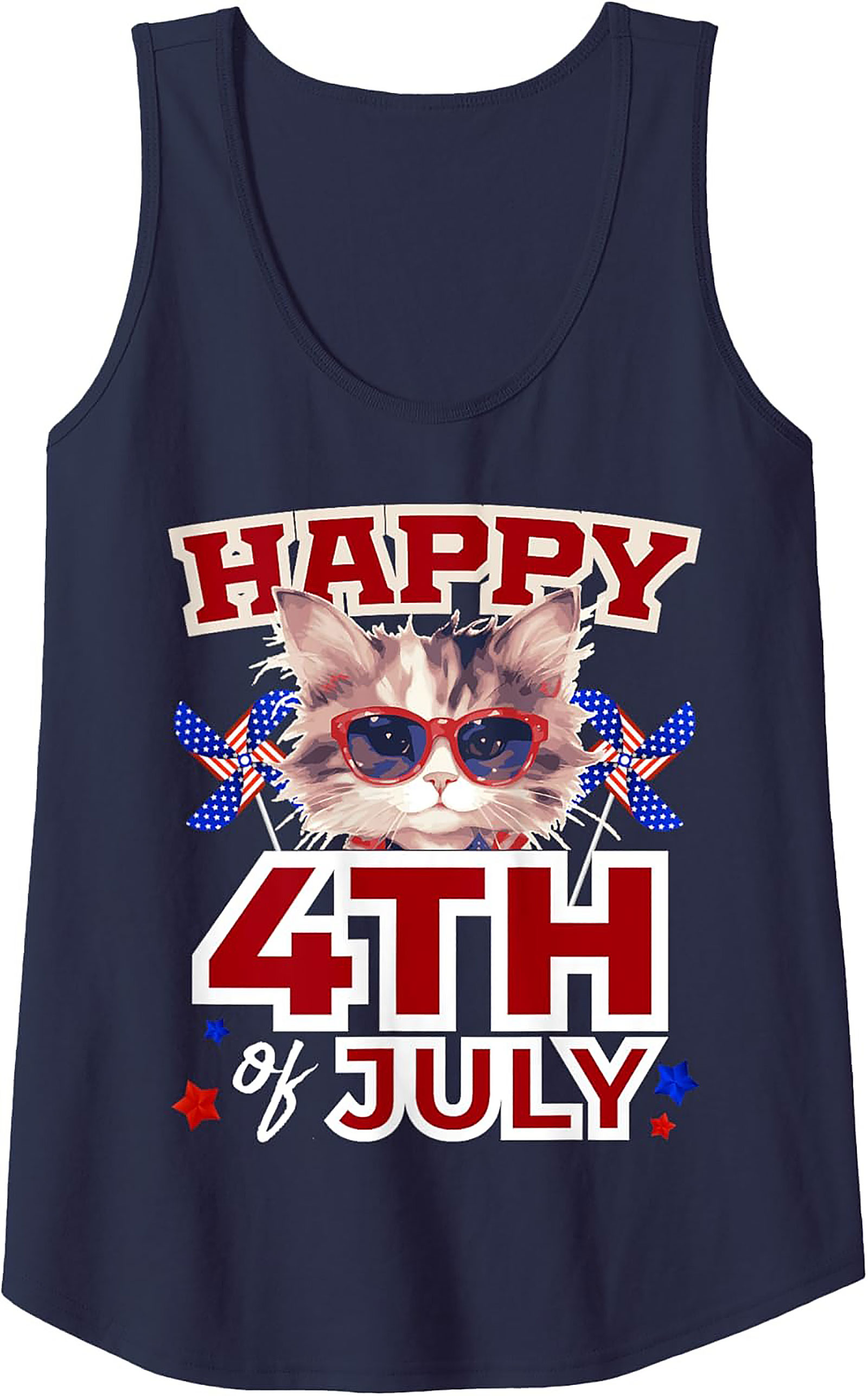 Patriotic Cat 4th of July Tank Top - Cute Summer Sleeveless Tee