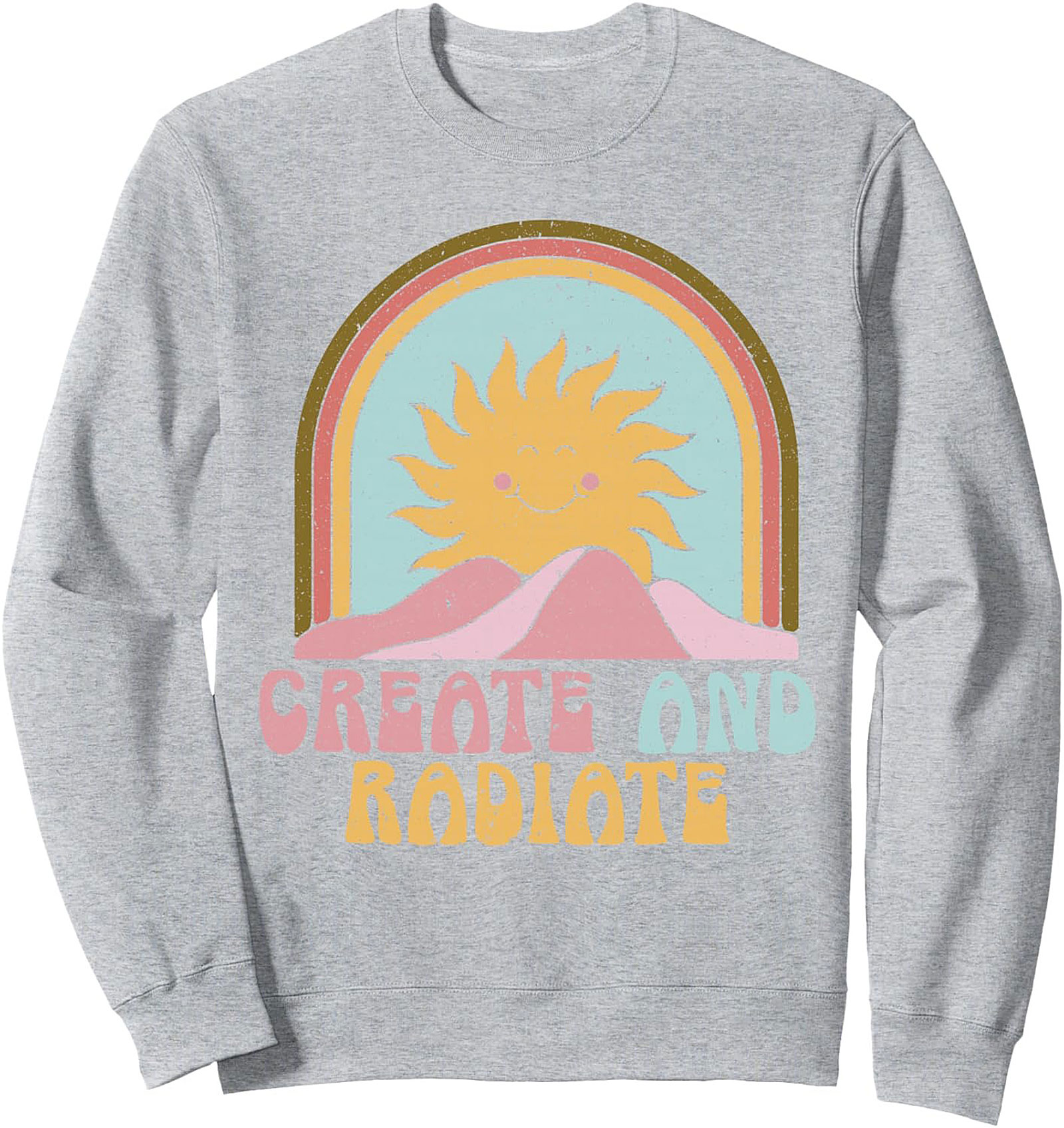 Retro Create and Radiate Graphic Sweatshirt - Boho Sun Crewneck